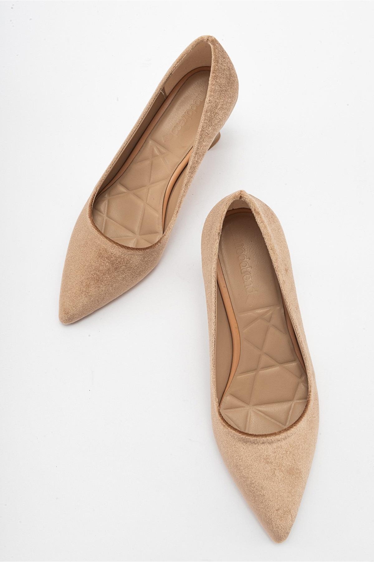 Kadın Stiletto Ayakkab NUDE KADİFE - Görsel 6