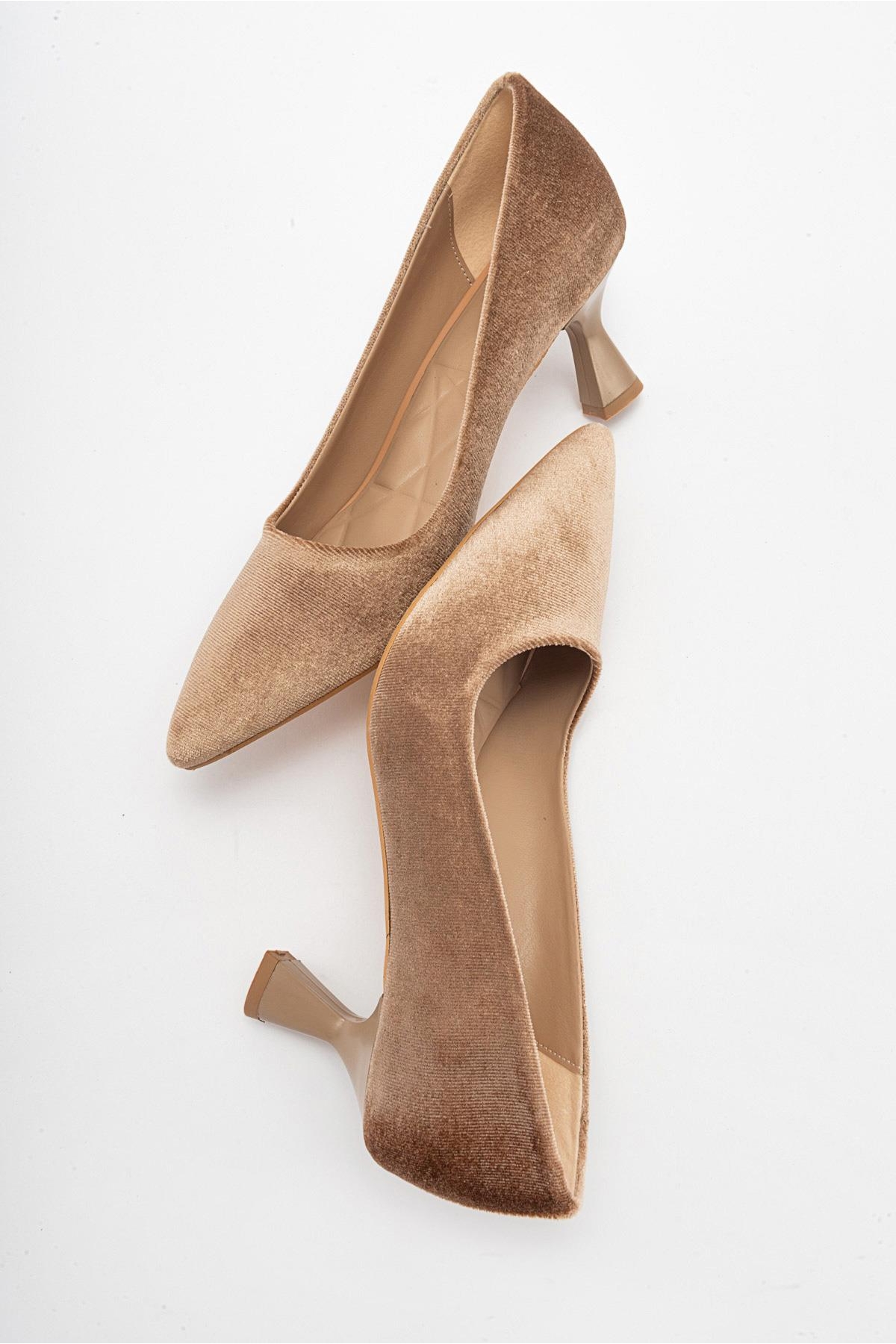 Kadın Stiletto Ayakkab NUDE KADİFE - Görsel 7