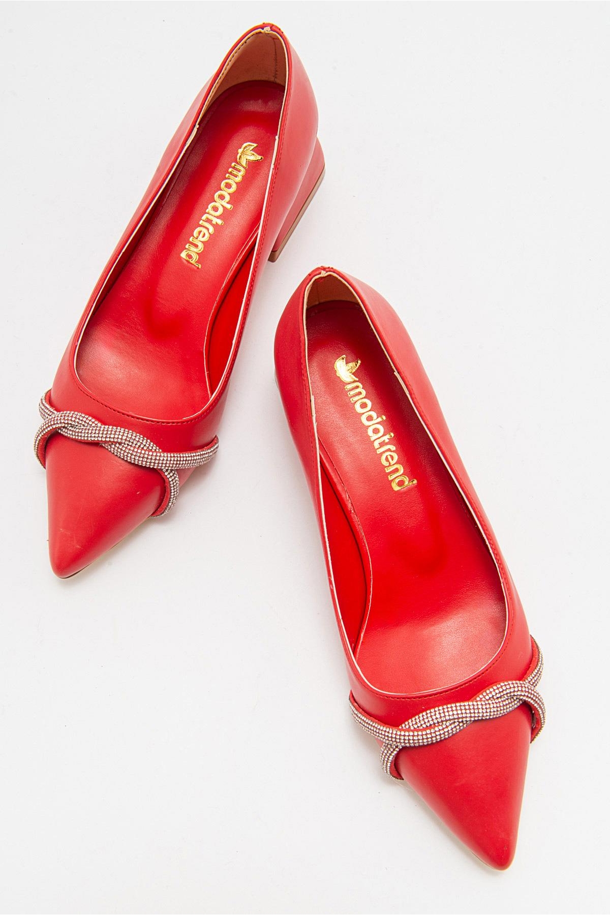 Çapraz Taşlı Kadın Topuklu Ayakkabı KIRMIZI CİLT - Görsel 6