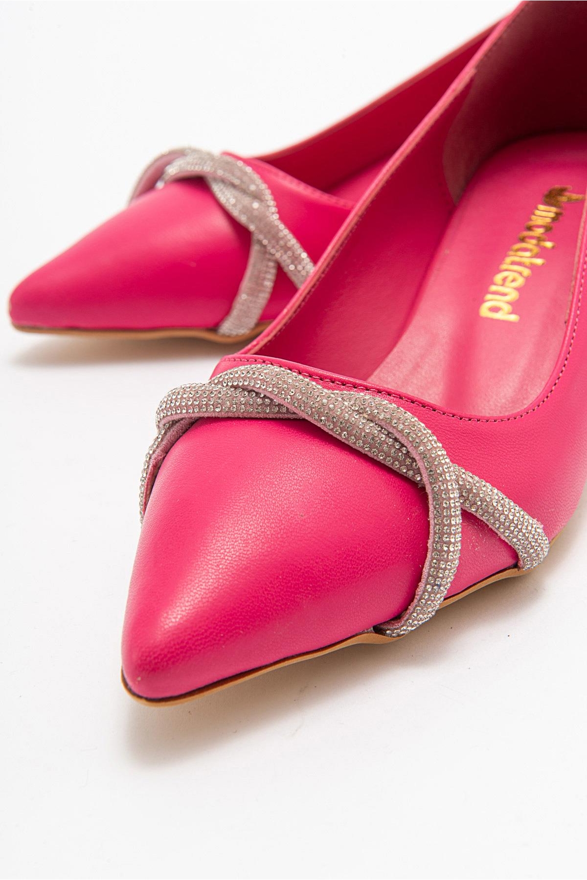 Çapraz Taşlı Kadın Topuklu Ayakkabı FUŞYA CİLT - Görsel 4