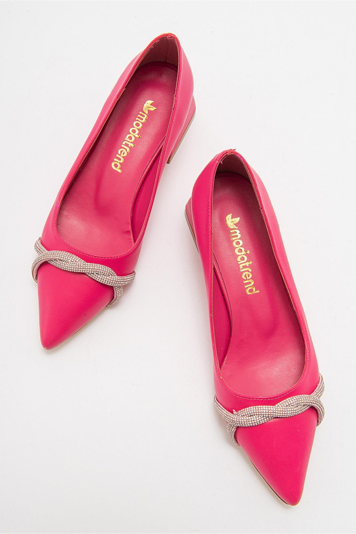 Çapraz Taşlı Kadın Topuklu Ayakkabı FUŞYA CİLT - Görsel 6