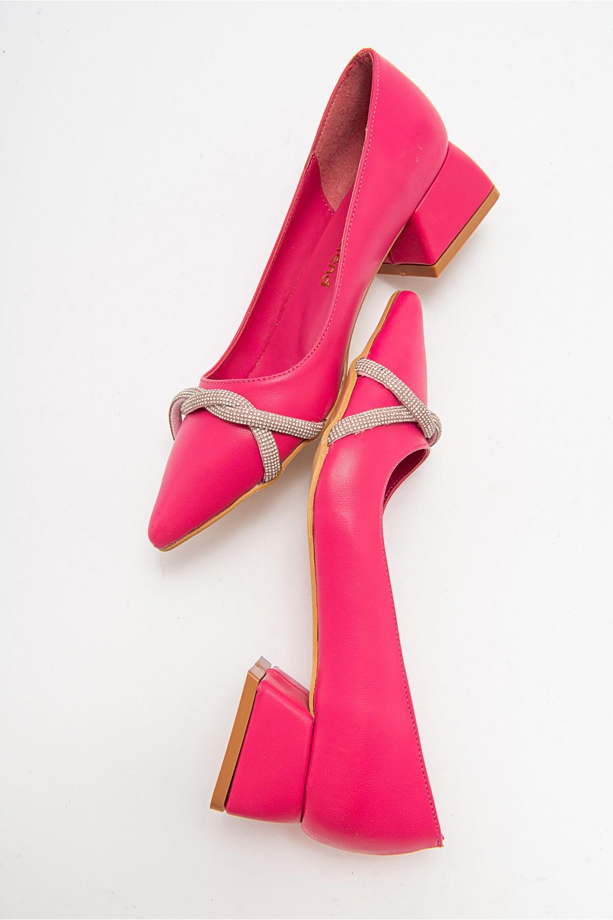 Çapraz Taşlı Kadın Topuklu Ayakkabı FUŞYA CİLT - Görsel 7