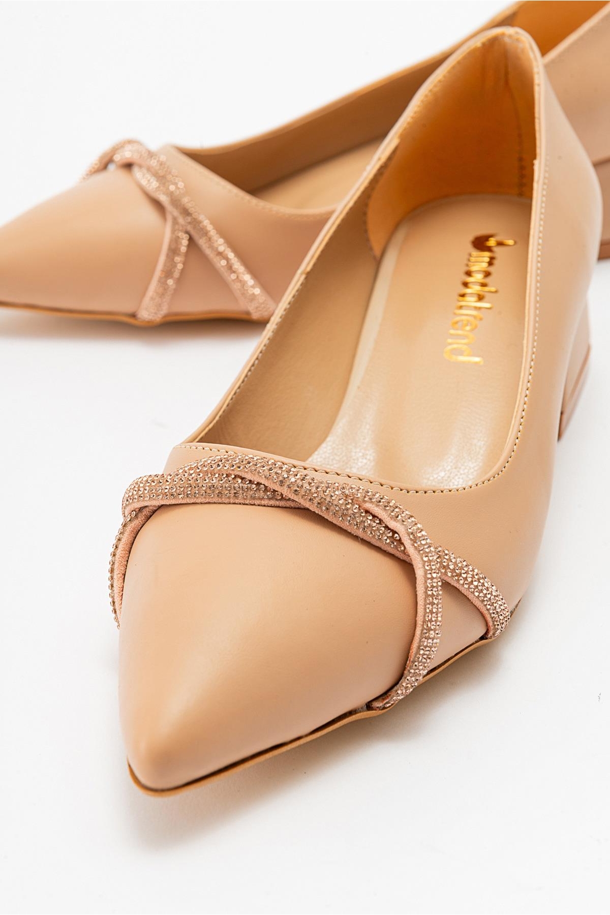 Çapraz Taşlı Kadın Topuklu Ayakkabı NUDE CİLT - Görsel 4