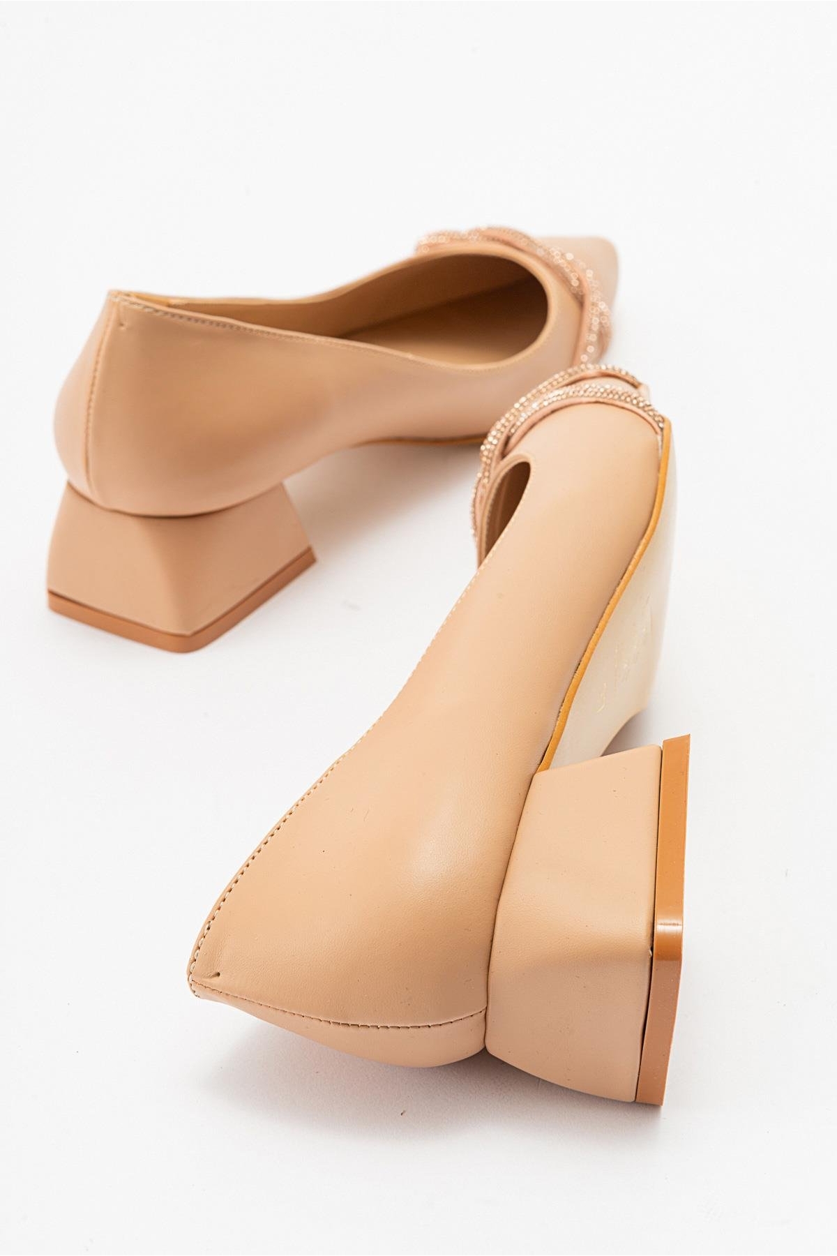 Çapraz Taşlı Kadın Topuklu Ayakkabı NUDE CİLT - Görsel 5