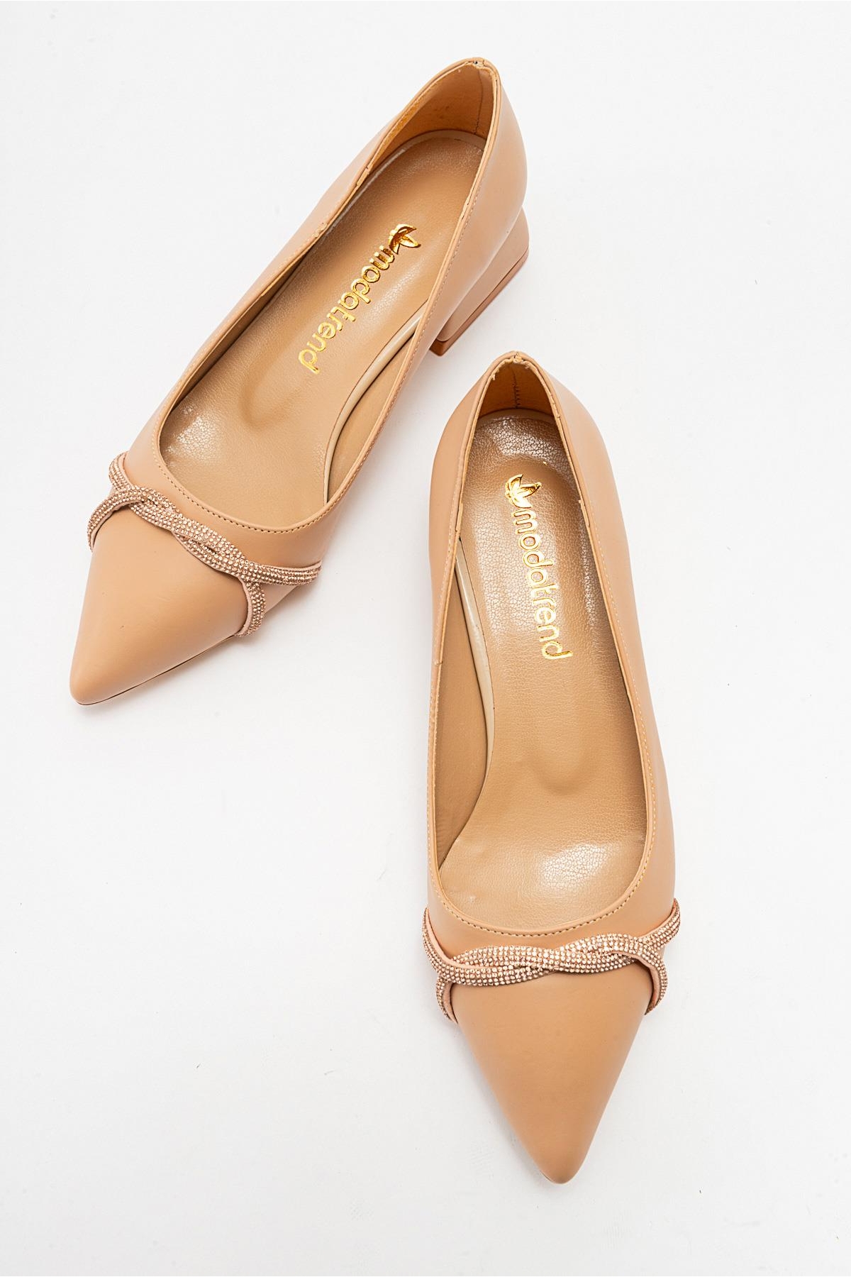 Çapraz Taşlı Kadın Topuklu Ayakkabı NUDE CİLT - Görsel 6