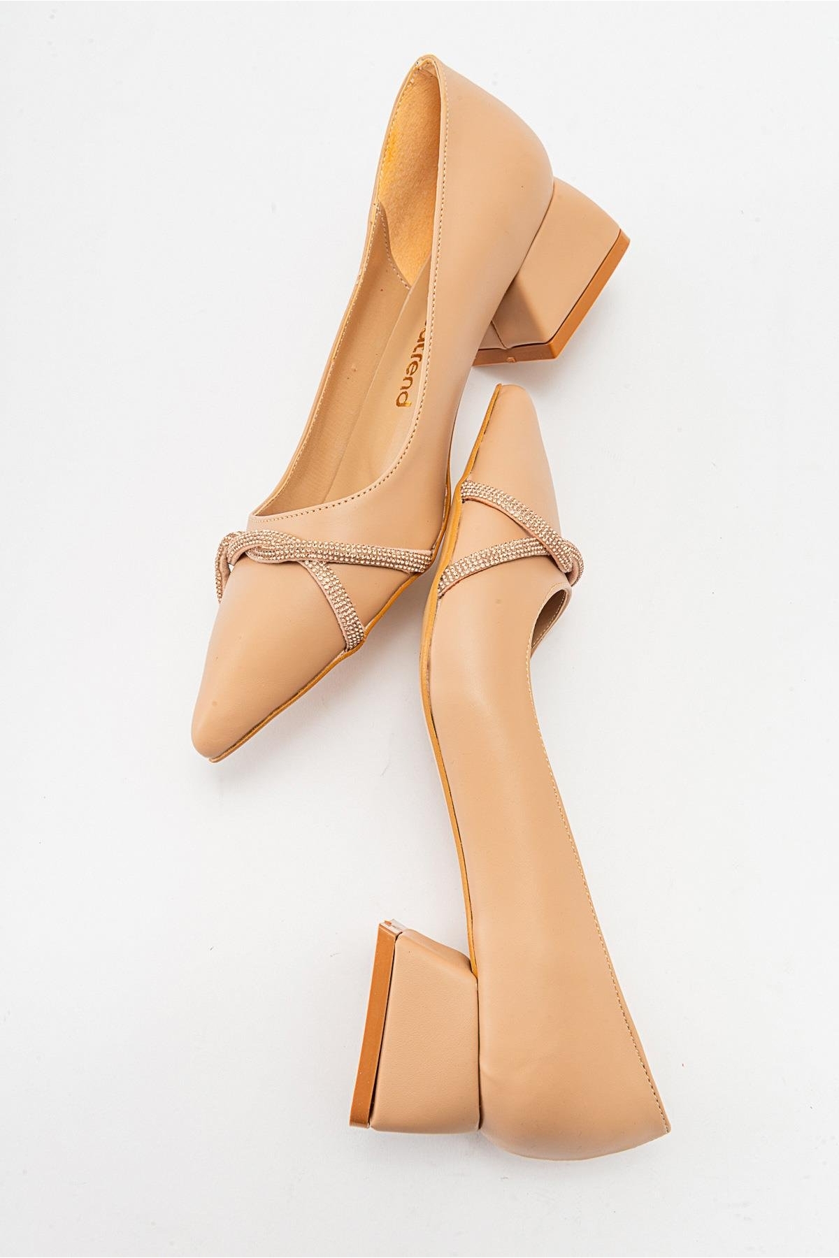 Çapraz Taşlı Kadın Topuklu Ayakkabı NUDE CİLT - Görsel 7