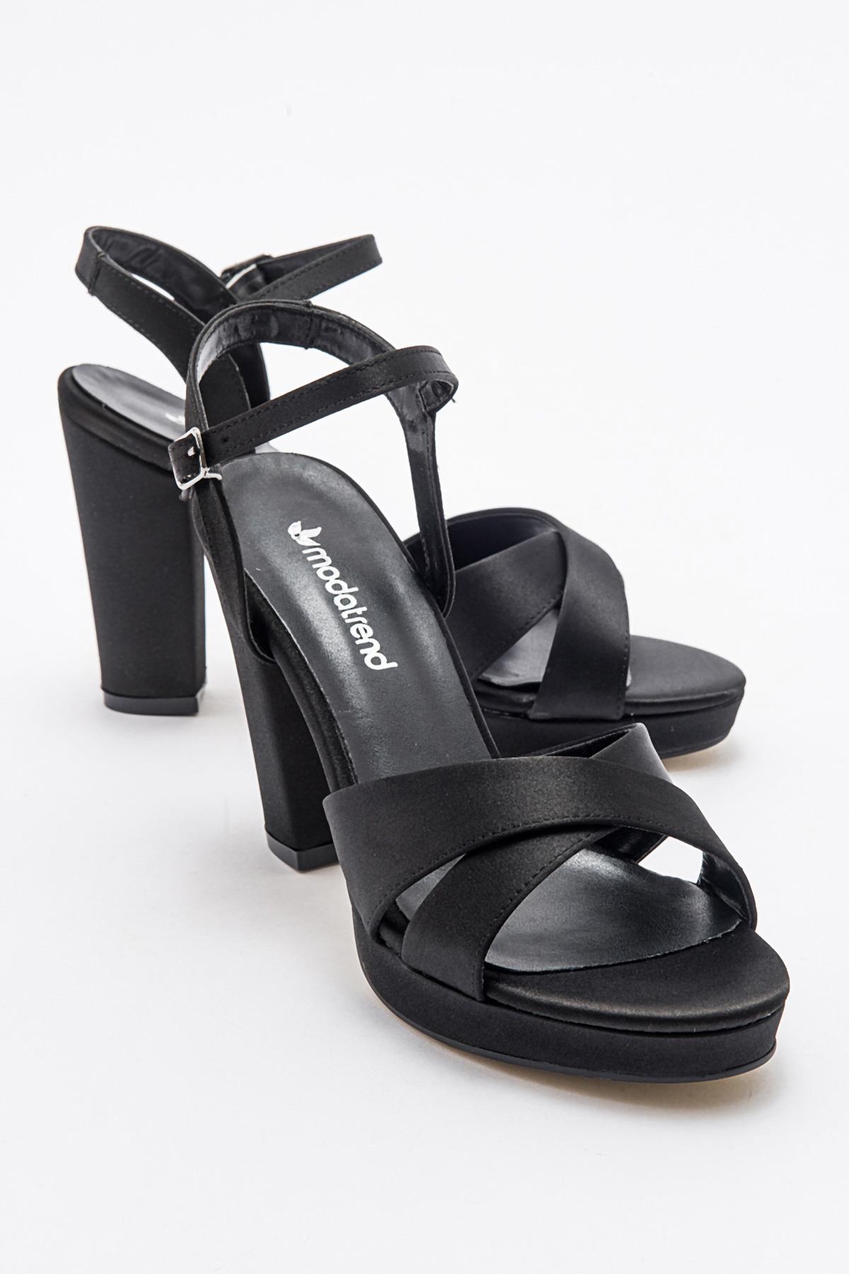 Kadın Çapraz Bant Topuklu Sandalet SİYAH SATEN - Görsel 2