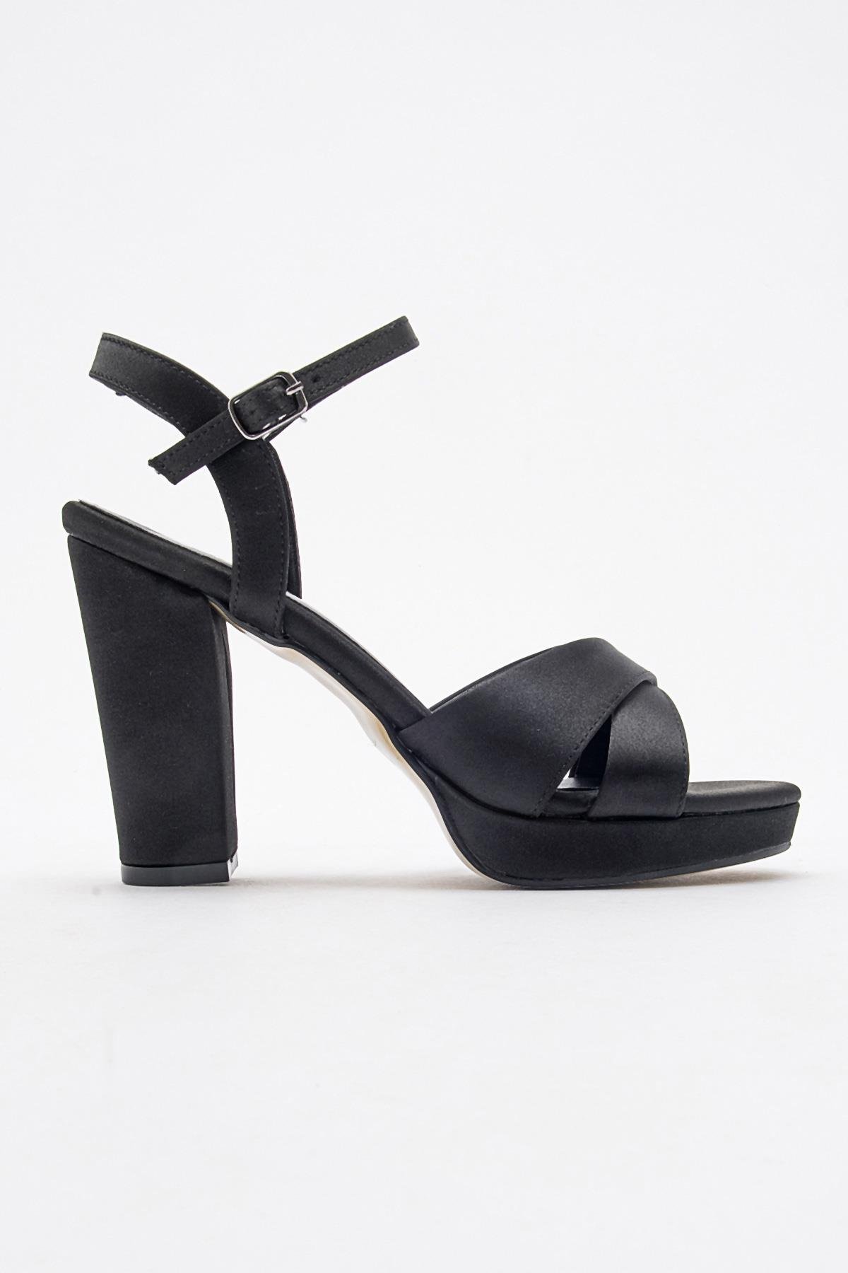 Kadın Çapraz Bant Topuklu Sandalet SİYAH SATEN - Görsel 3