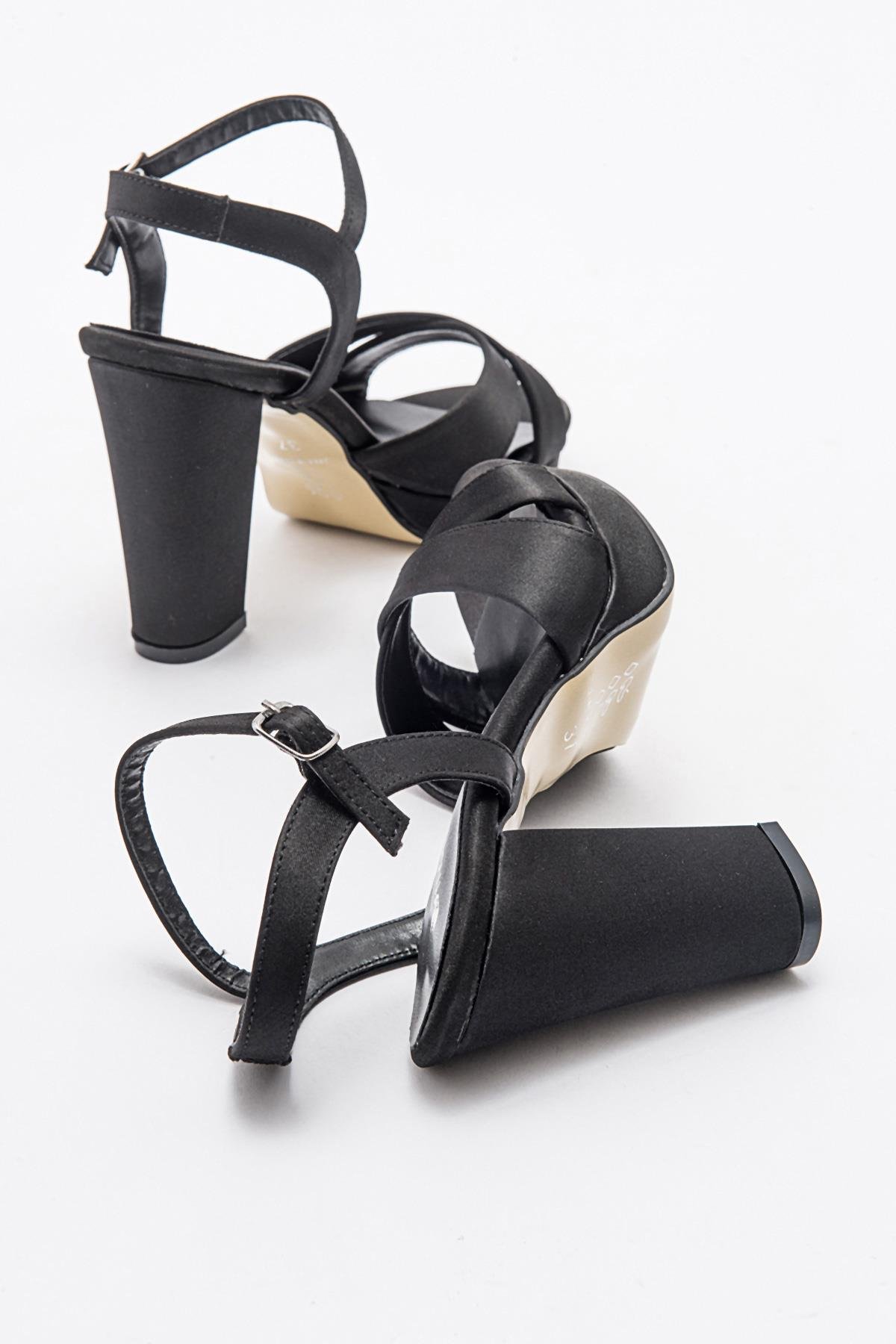 Kadın Çapraz Bant Topuklu Sandalet SİYAH SATEN - Görsel 5