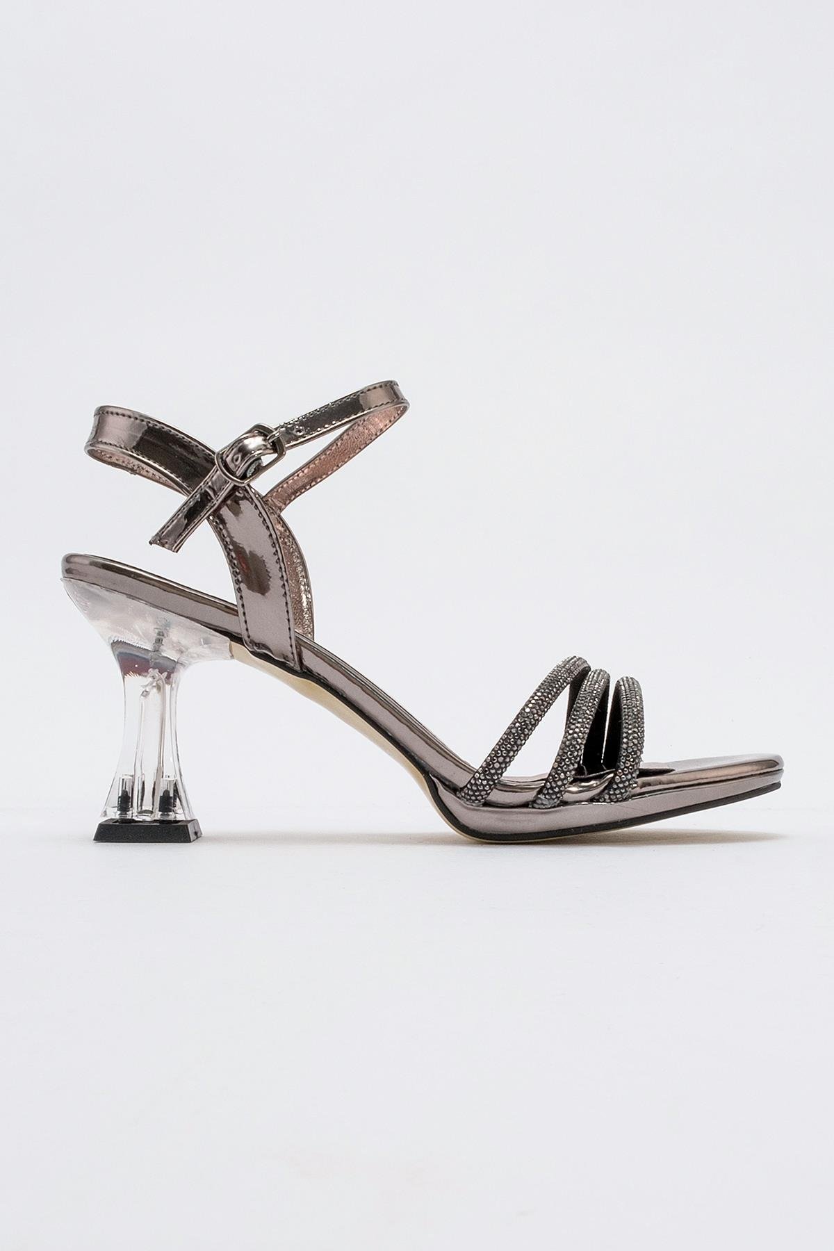 Kadın Taşlı Topuklu Sandalet PLATİN AYNA - Görsel 3