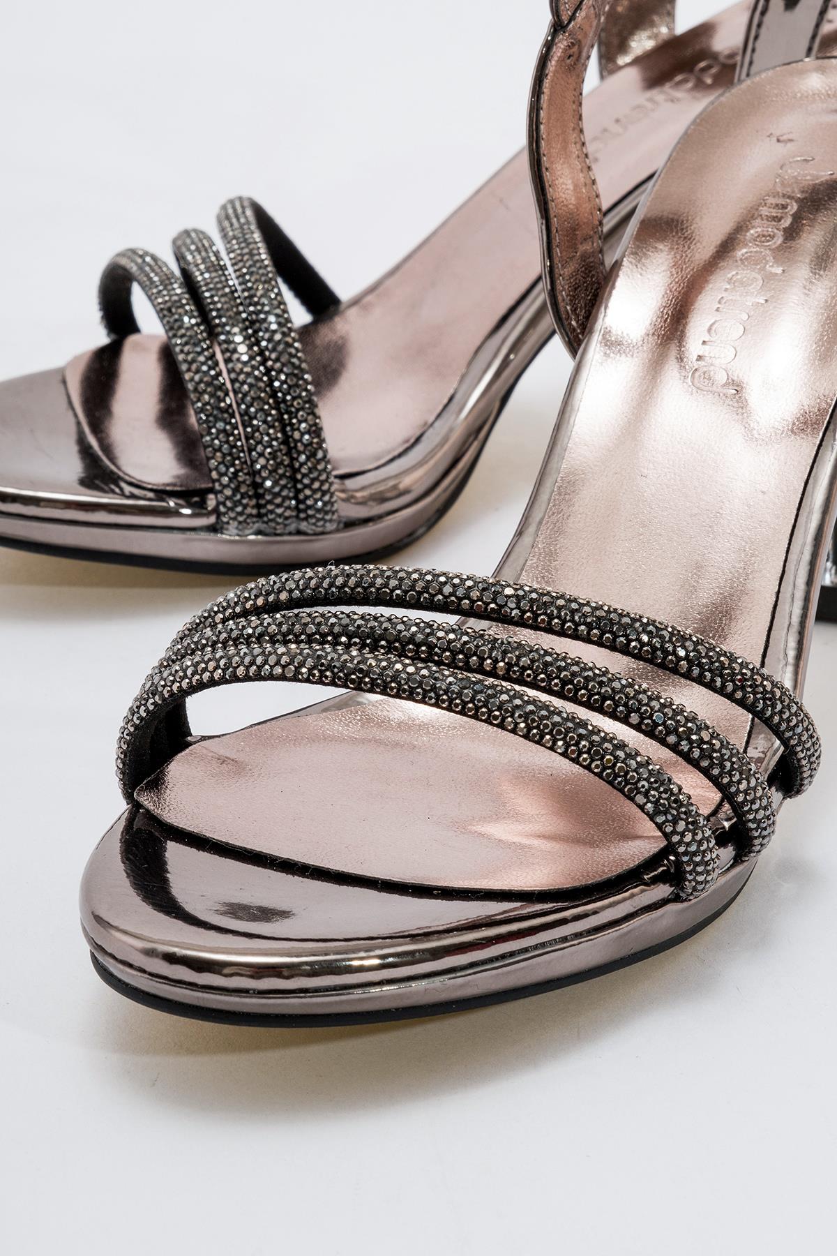 Kadın Taşlı Topuklu Sandalet PLATİN AYNA - Görsel 4