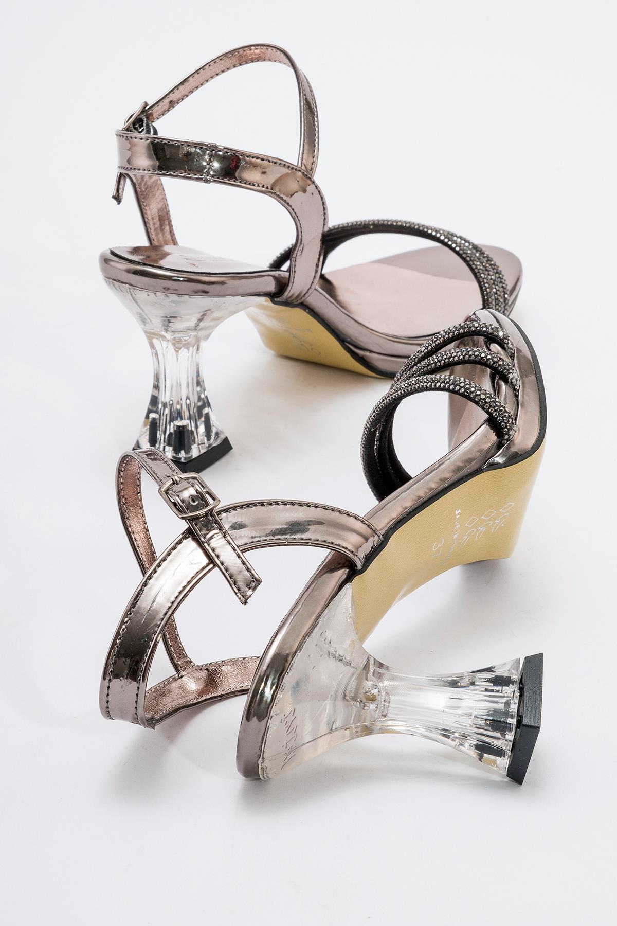 Kadın Taşlı Topuklu Sandalet PLATİN AYNA - Görsel 5