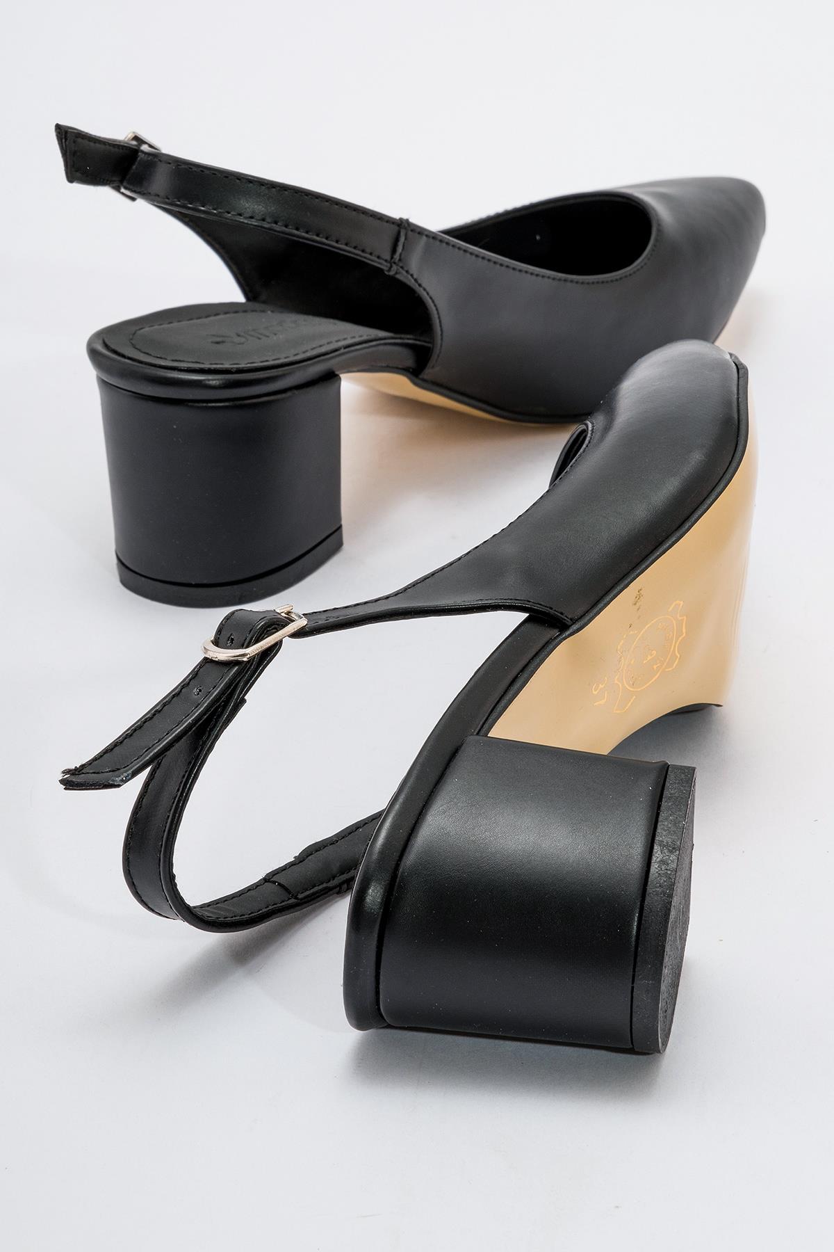 Arkası Açık Topuklu Ayakabı SİYAH CİLT - Görsel 5