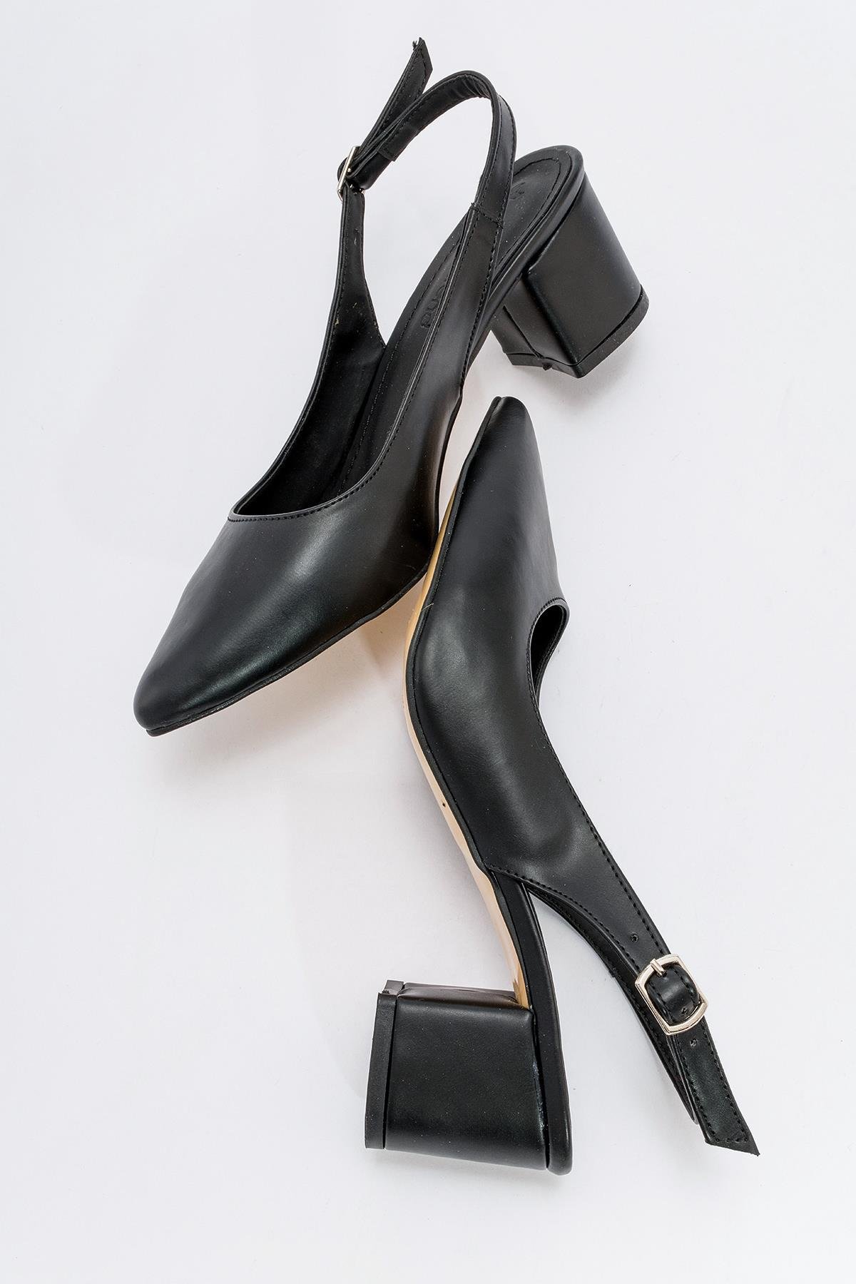 Arkası Açık Topuklu Ayakabı SİYAH CİLT - Görsel 7