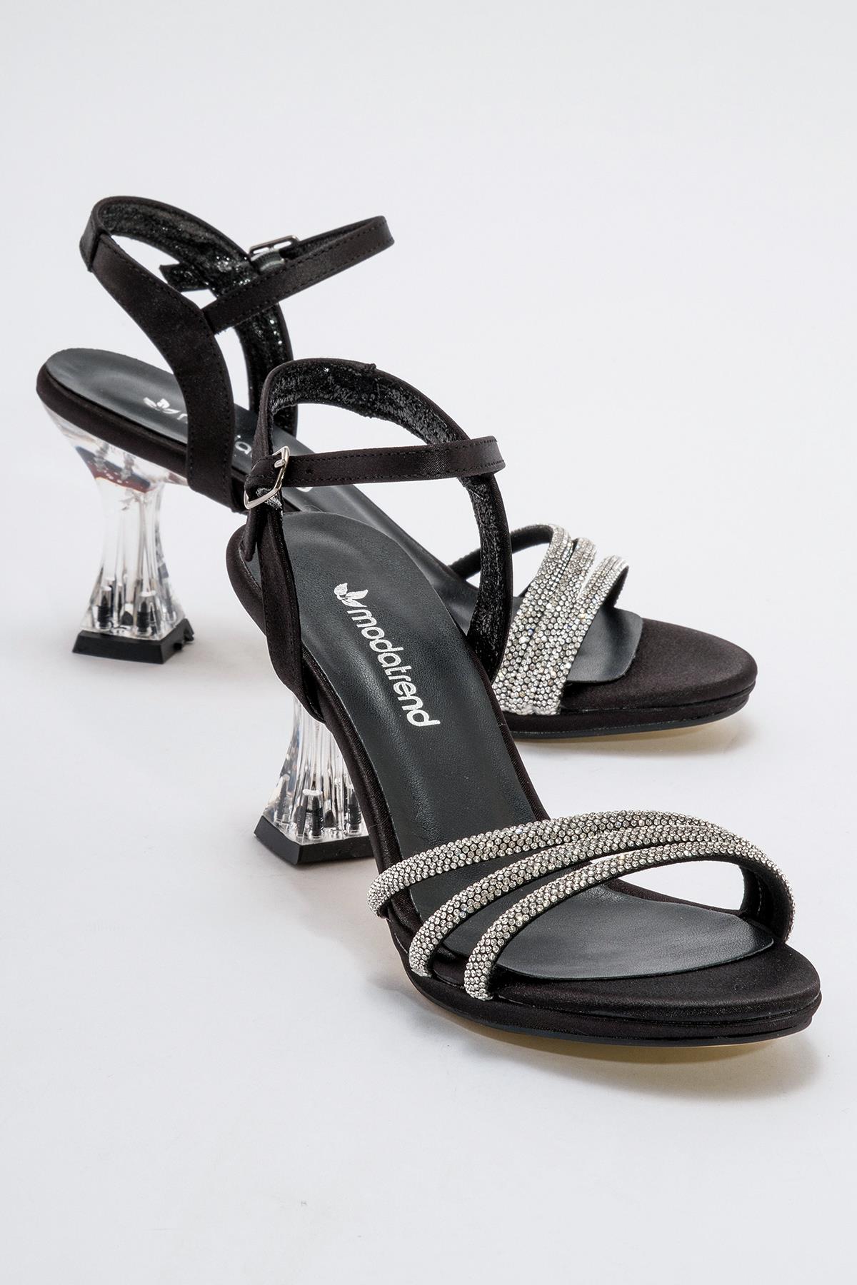 Kadın Taşlı Topuklu Sandalet SİYAH SATEN - Görsel 2