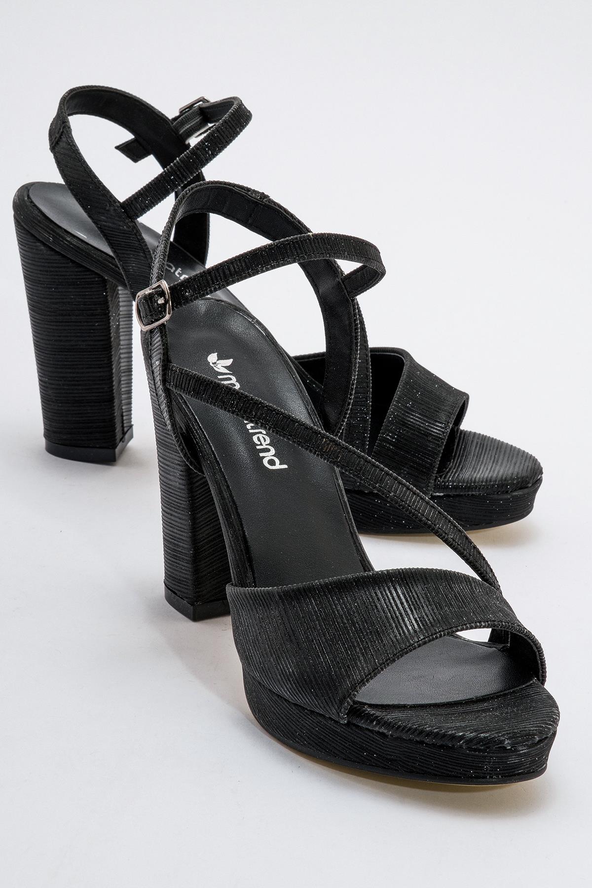 Kadın Simli Topuklu Sandalet SİYAH - Görsel 2