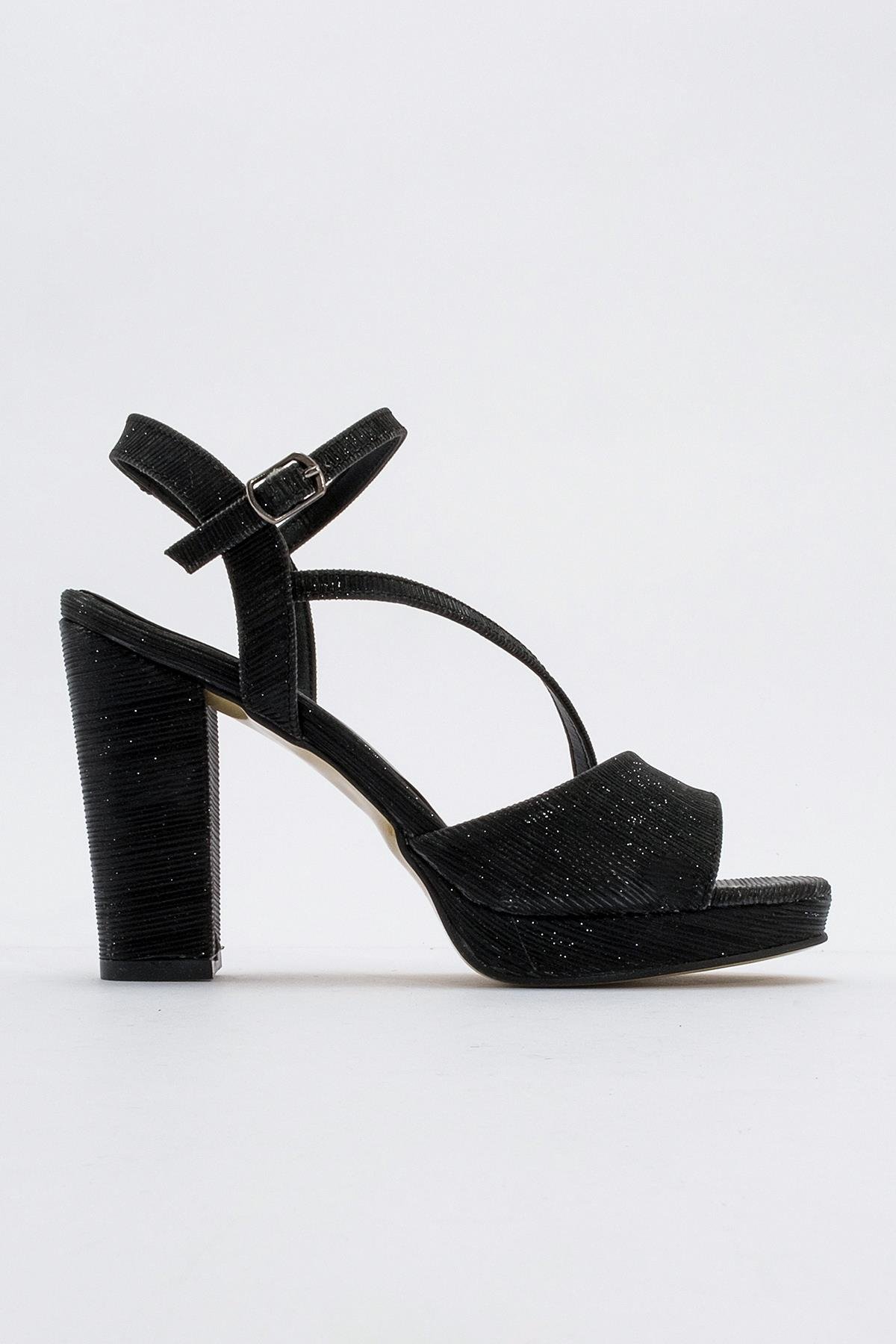 Kadın Simli Topuklu Sandalet SİYAH - Görsel 3