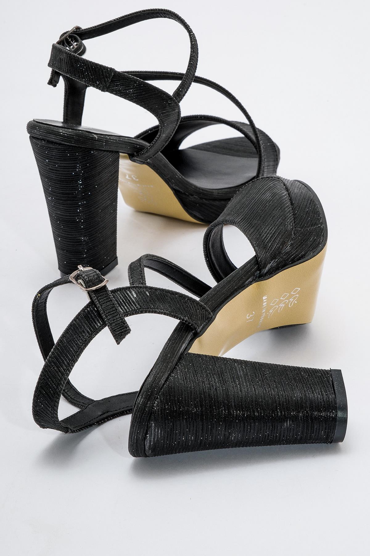 Kadın Simli Topuklu Sandalet SİYAH - Görsel 5