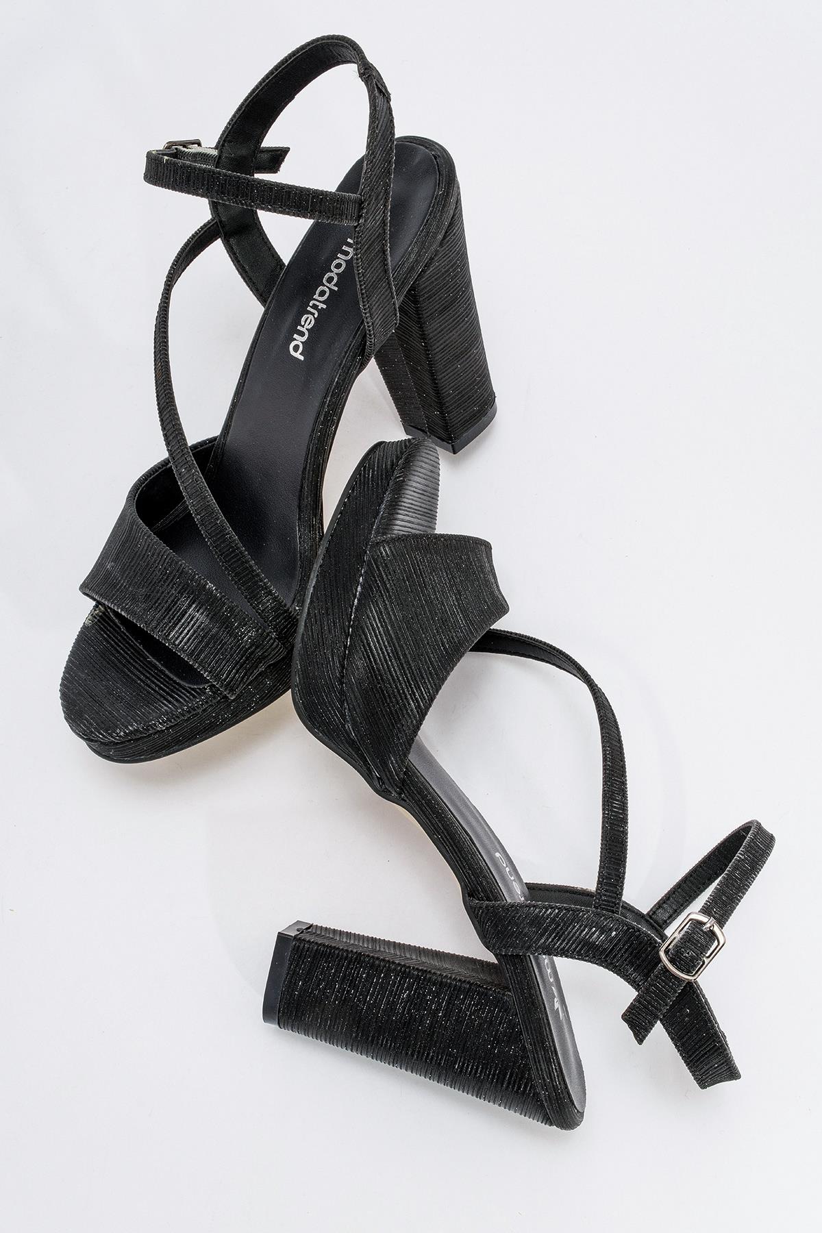 Kadın Simli Topuklu Sandalet SİYAH - Görsel 7