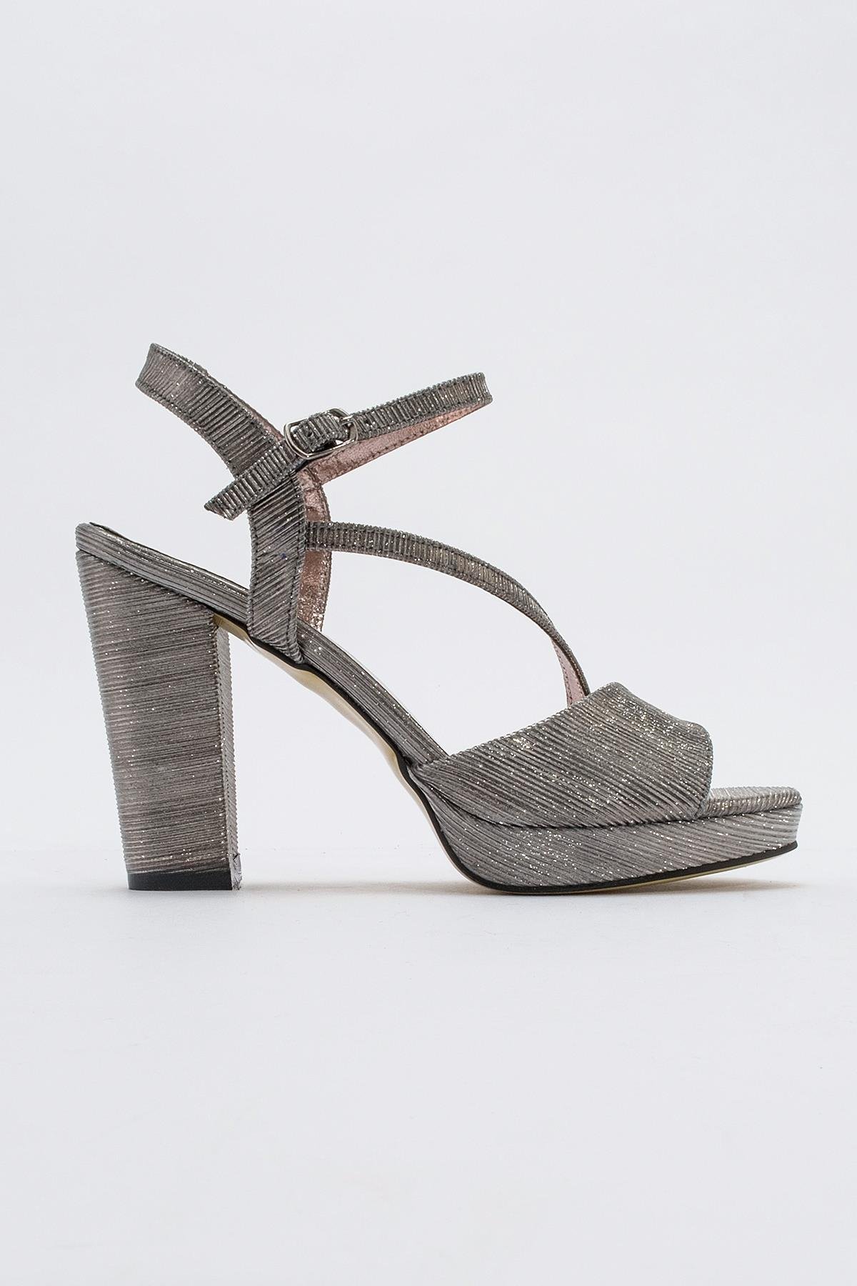 Kadın Simli Topuklu Sandalet PLATİN - Görsel 3