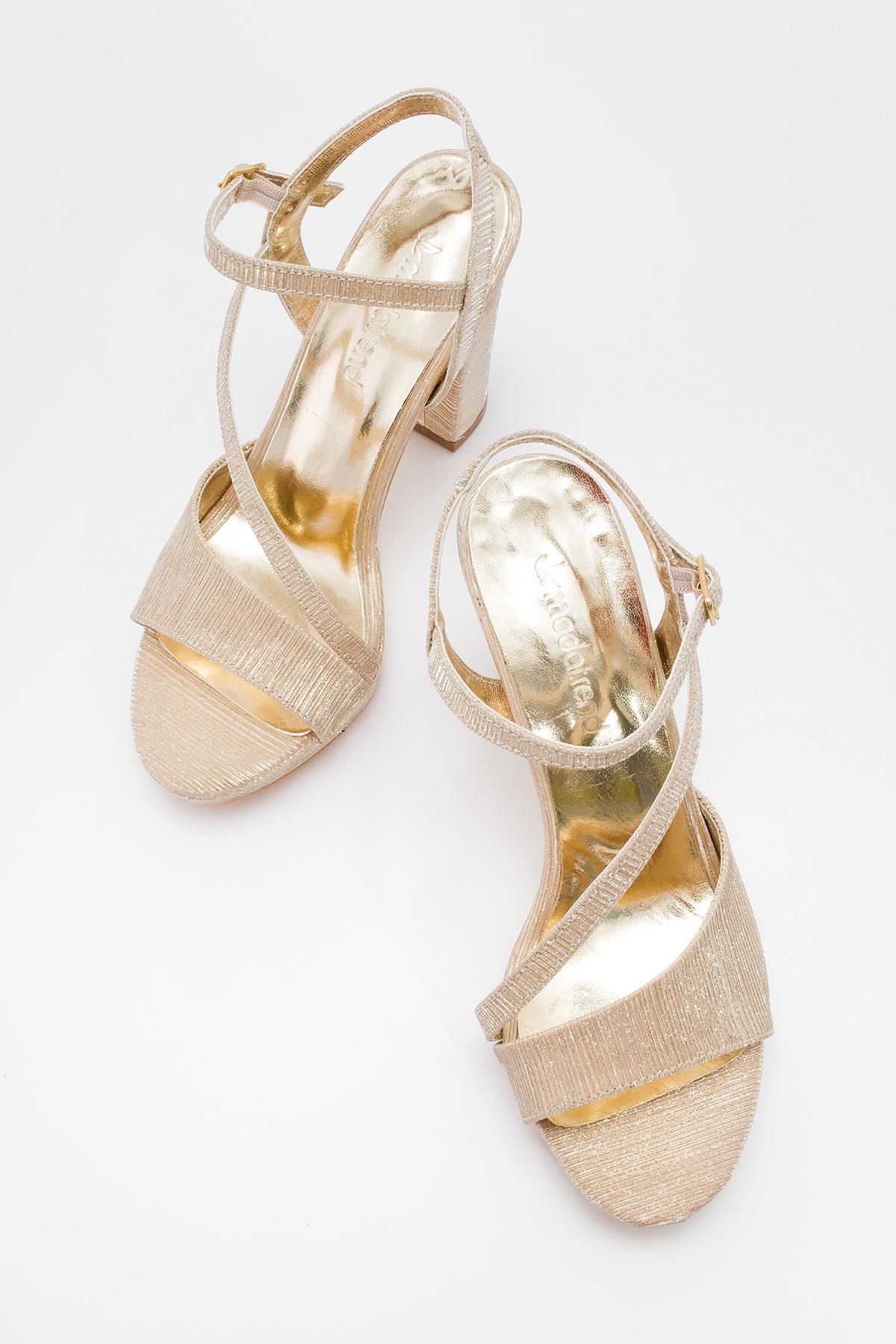 Kadın Simli Topuklu Sandalet ALTIN - Görsel 4