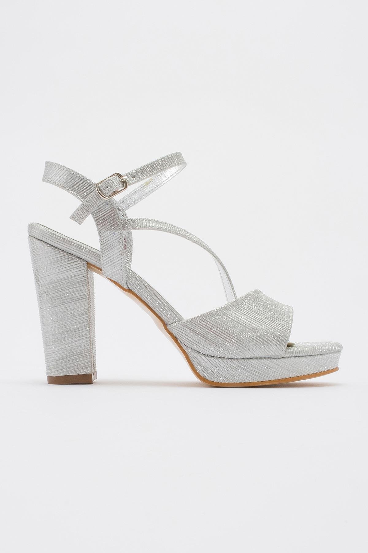 Kadın Simli Topuklu Sandalet GÜMÜŞ - Görsel 3