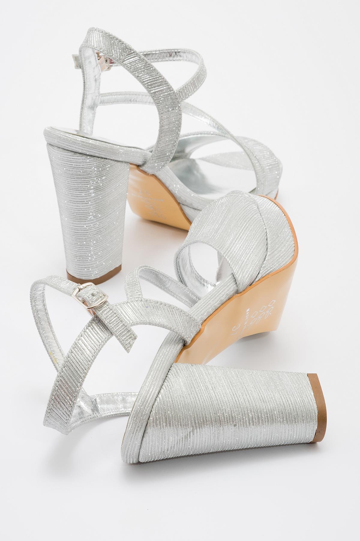 Kadın Simli Topuklu Sandalet GÜMÜŞ - Görsel 5