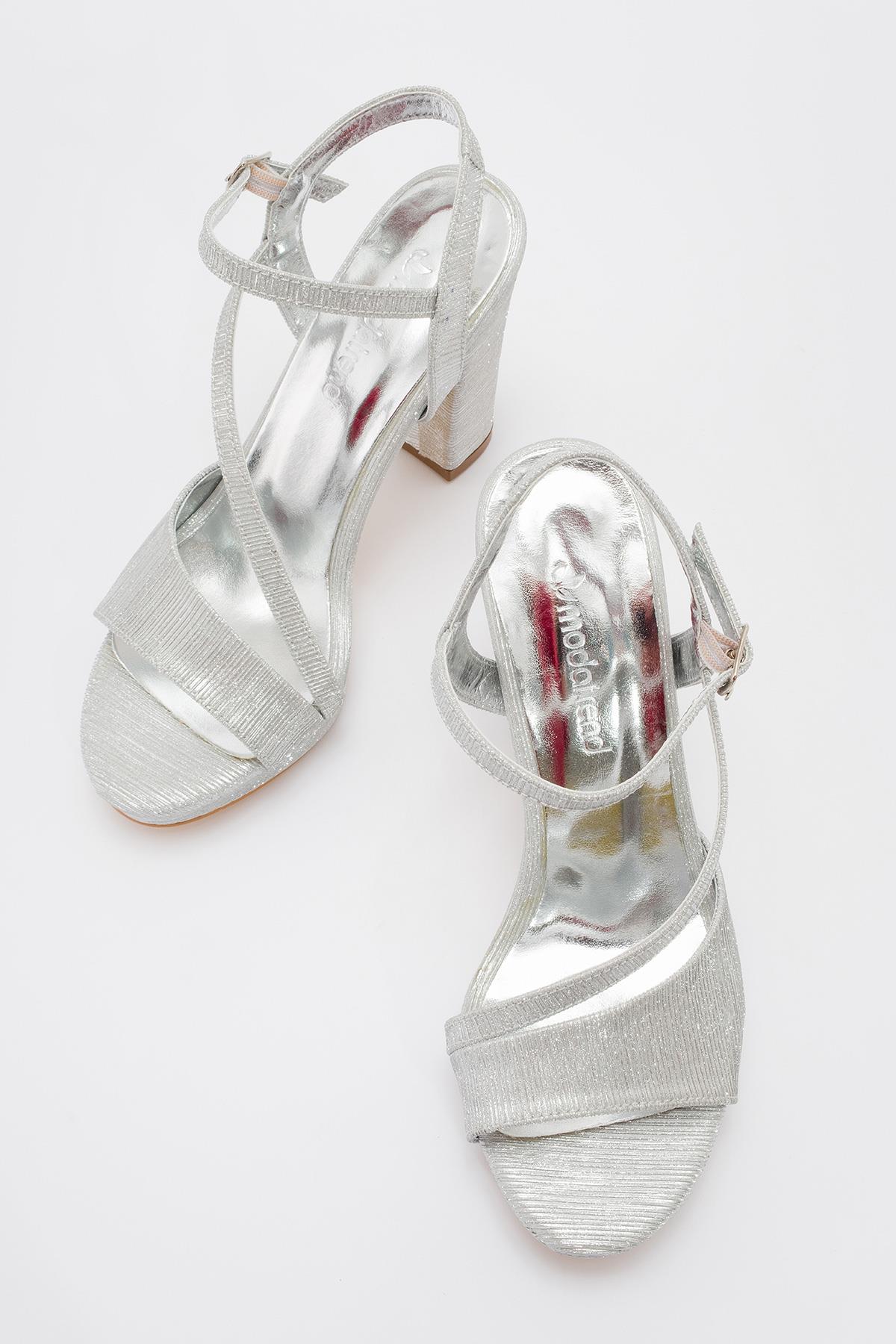Kadın Simli Topuklu Sandalet GÜMÜŞ - Görsel 6