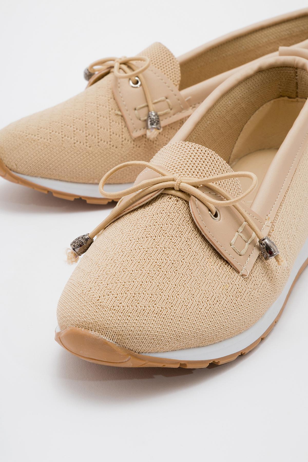 Kaydırmaz Taban Taşlı Kadın Babet NUDE - Görsel 4