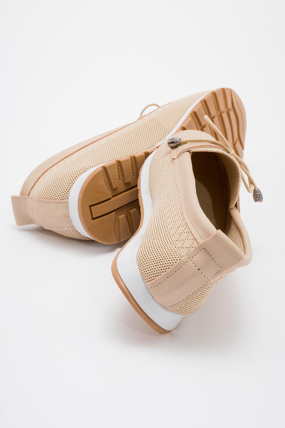 Kaydırmaz Taban Taşlı Kadın Babet NUDE - Görsel 5