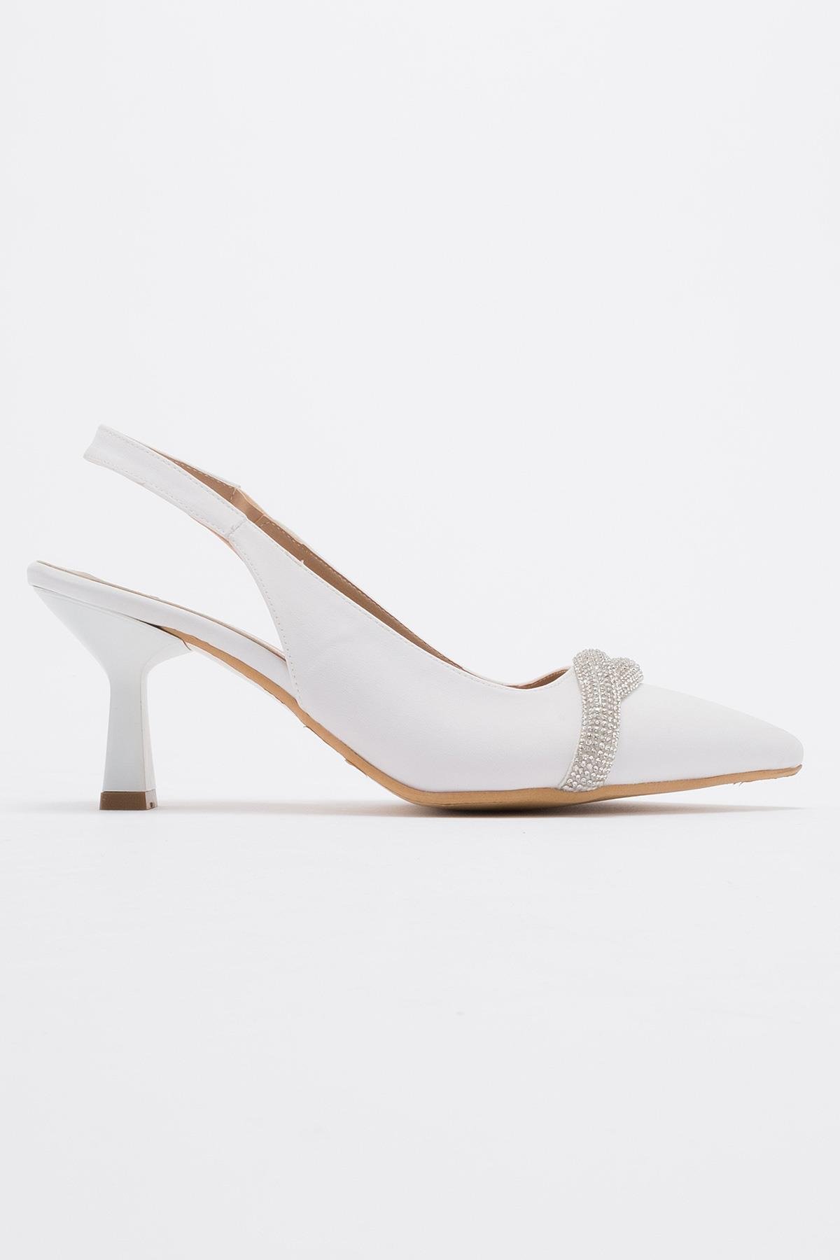Kadın Taşlı Topuklu Ayakkabı BEYAZ ZRA - Görsel 3