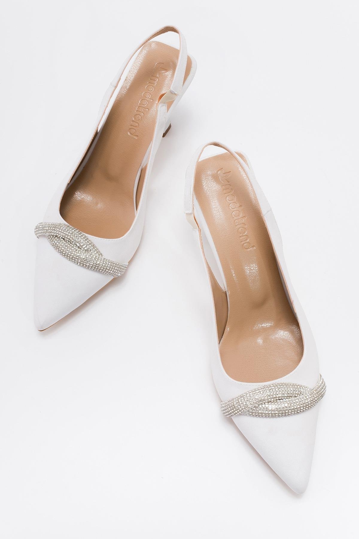 Kadın Taşlı Topuklu Ayakkabı BEYAZ ZRA - Görsel 6