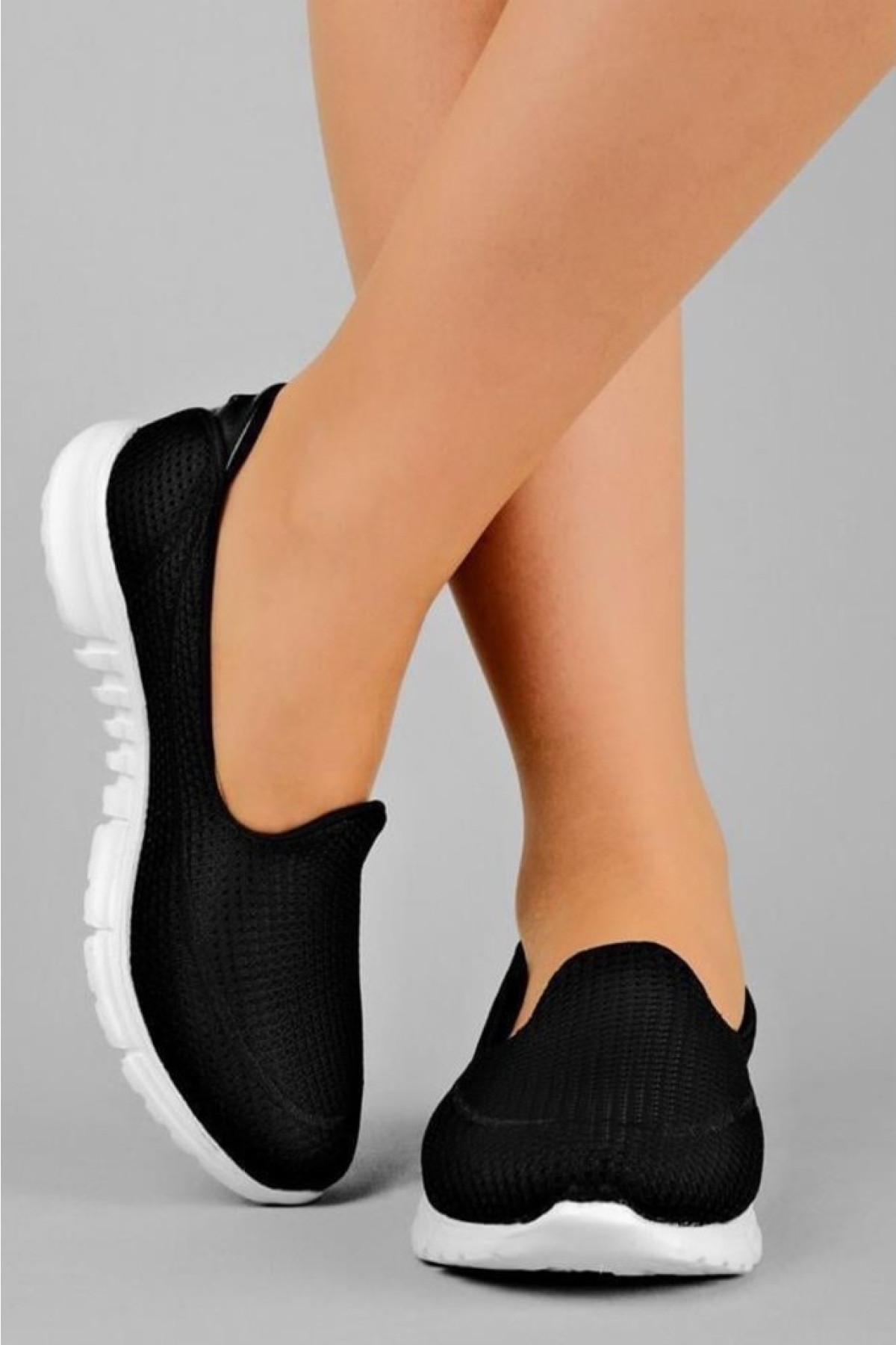 801-24 Triko Konforlu Esnek Kadın Sneaker Siyah Beyaz - Görsel 3