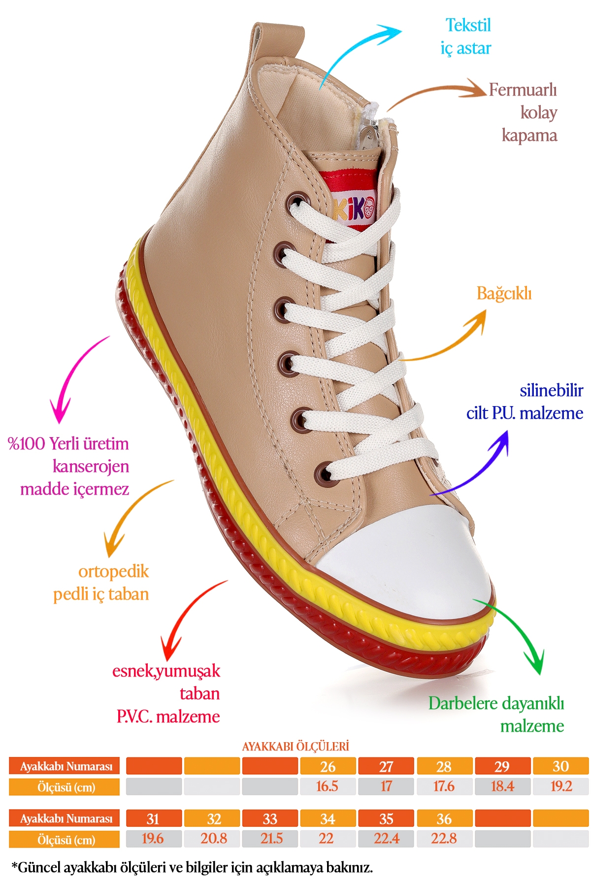 Pant Günlük Bağcıklı Fermuarlı Kız Çocuk Spor Ayakkabı Ten - Görsel 3