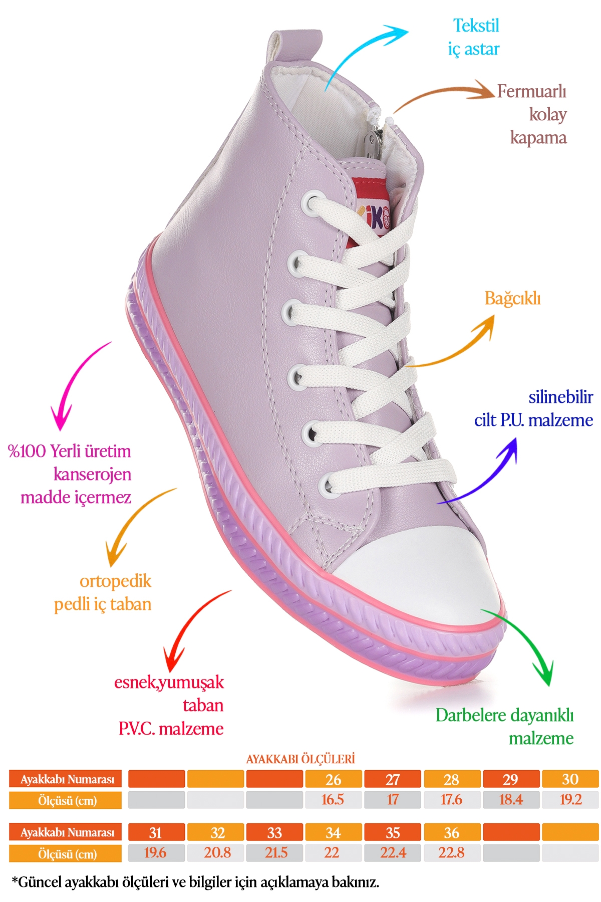 Pant Günlük Bağcıklı Fermuarlı Kız Çocuk Spor Ayakkabı Lila - Görsel 3