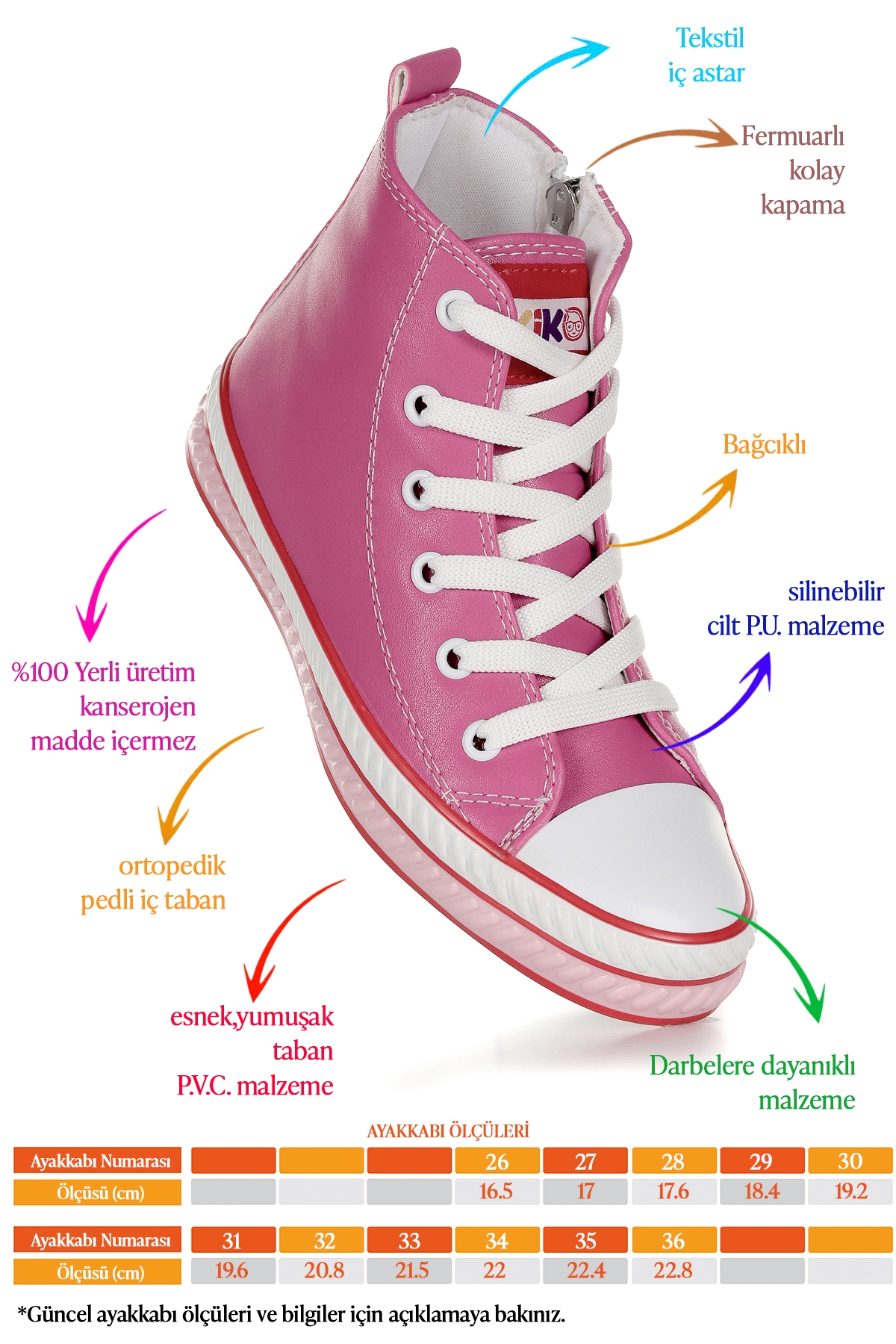 Pant Günlük Bağcıklı Fermuarlı Kız Çocuk Spor Ayakkabı Fuşya - Görsel 3