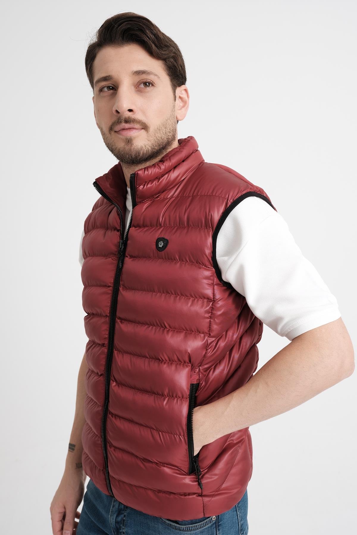 Erkek Polyester Elyas Bordo Kapitone Yelek - 1004