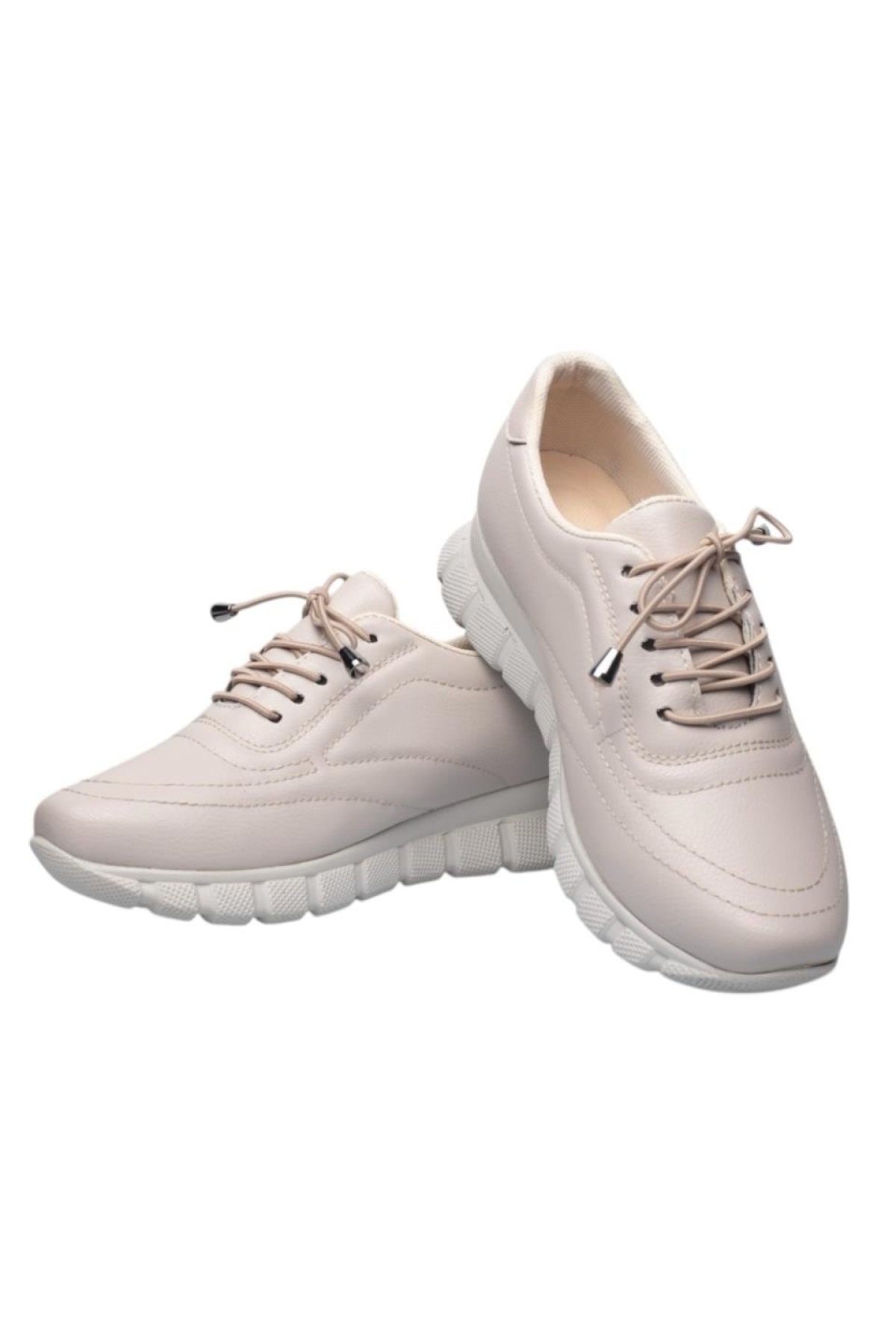 Kadın Günlük Rahat Comfort Taban Spor Sneaker Ayakkabı BEJ - Görsel 3