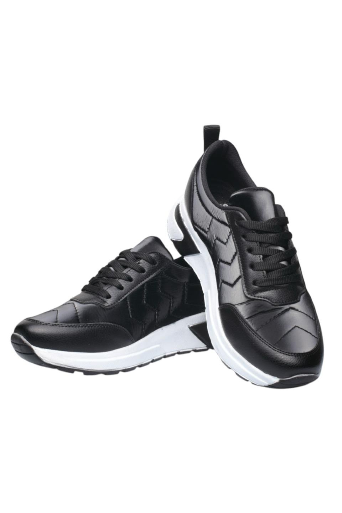 Kadın Günlük Rahat Comfort Taban Parlak Spor Sneaker Ayakkabı SİYAH - BEYAZ - Görsel 3