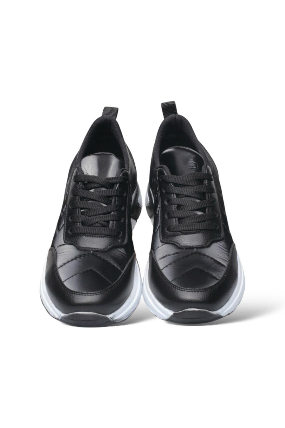 Kadın Günlük Rahat Comfort Taban Parlak Spor Sneaker Ayakkabı SİYAH - BEYAZ - Görsel 5