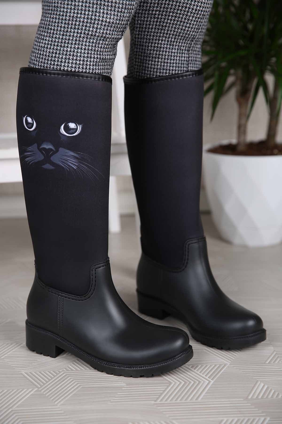Bayan Kedili Yağmur Çizmesi SİYAH - Görsel 2