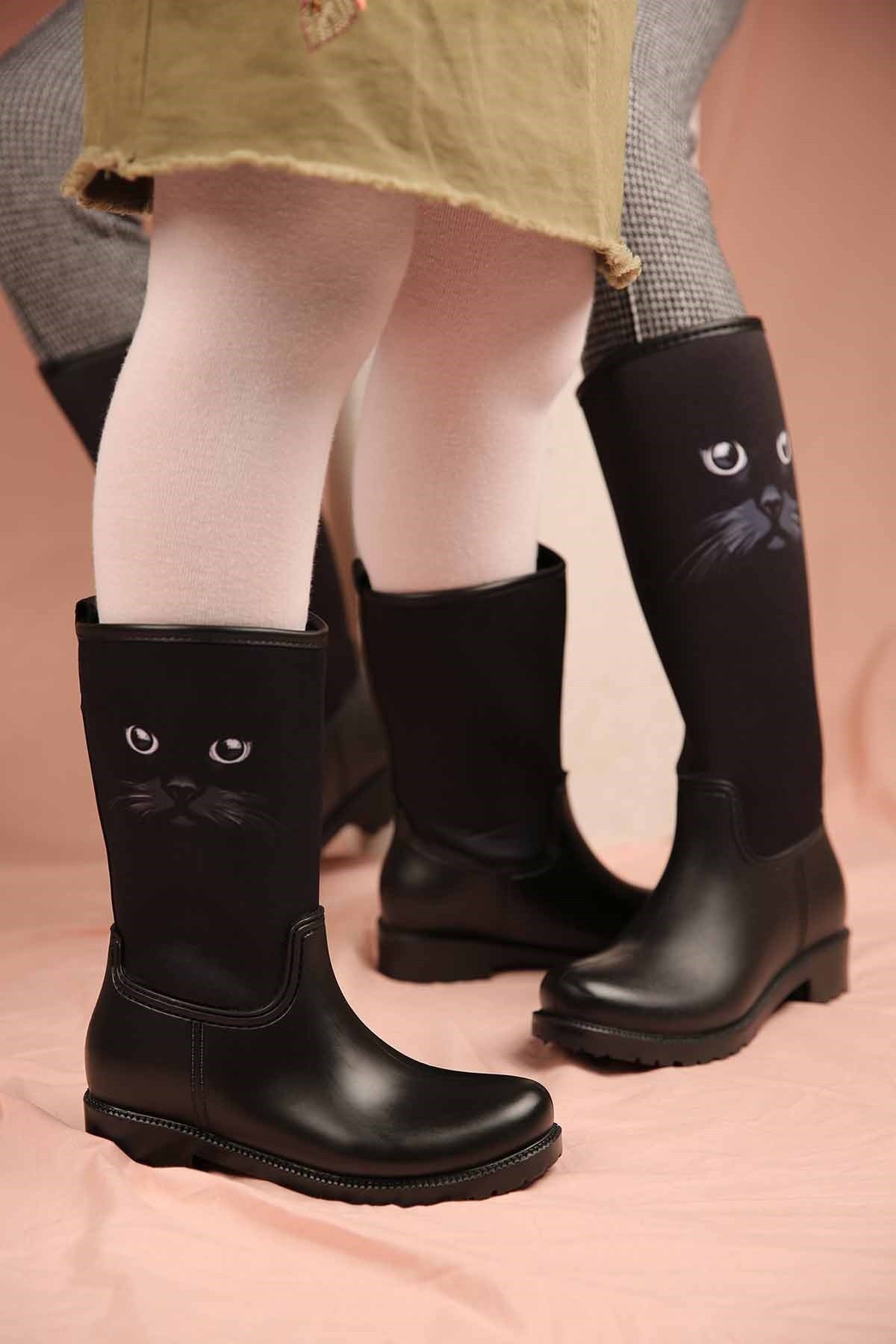 Bayan Kedili Yağmur Çizmesi SİYAH - Görsel 4