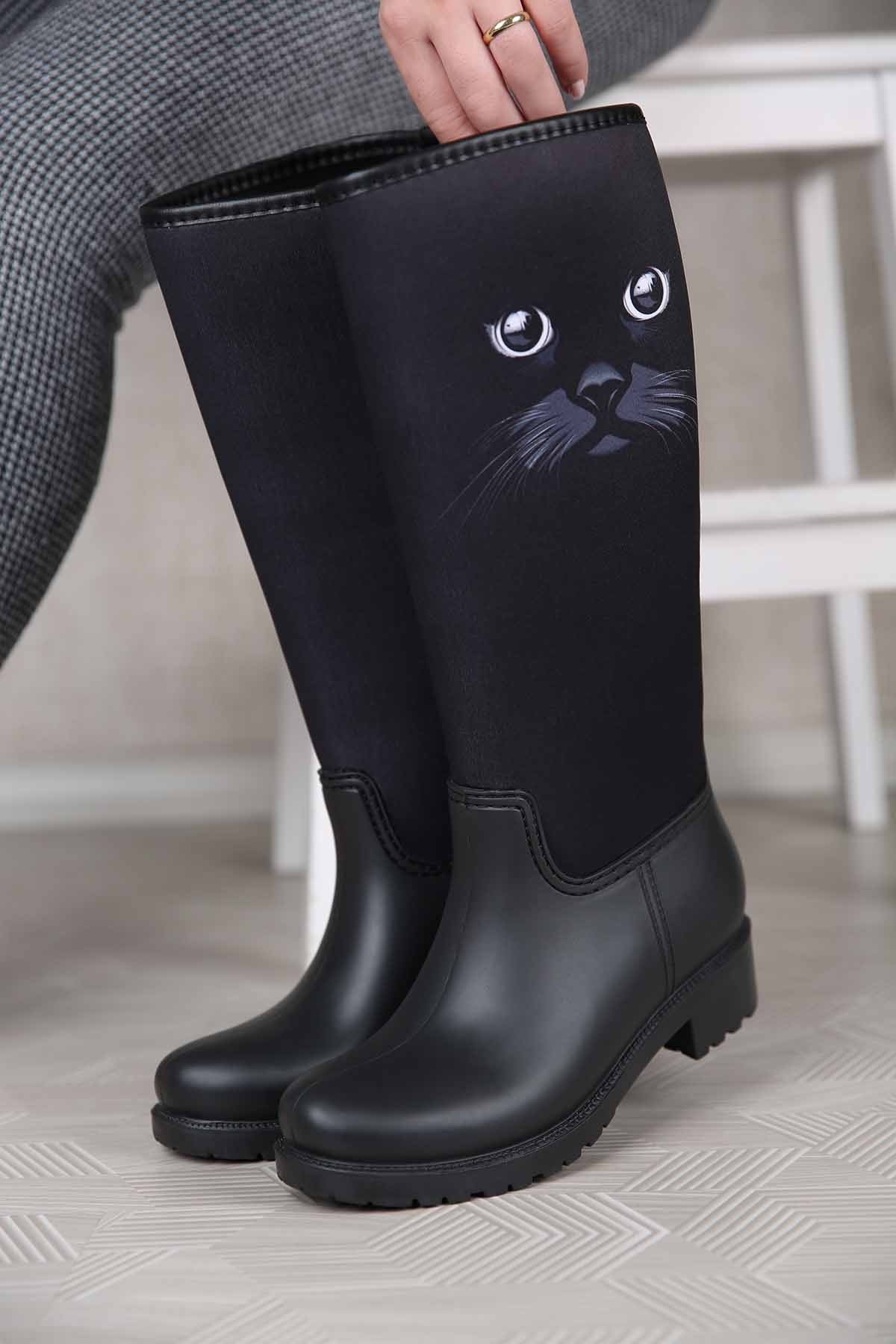 Bayan Kedili Yağmur Çizmesi SİYAH - Görsel 5