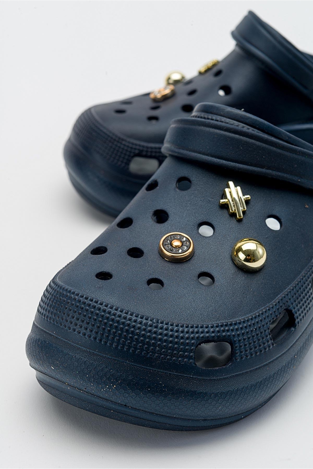 Aksesuarlı Kalın Taban Kadın Sabo Terlik LACİVERT - Görsel 4