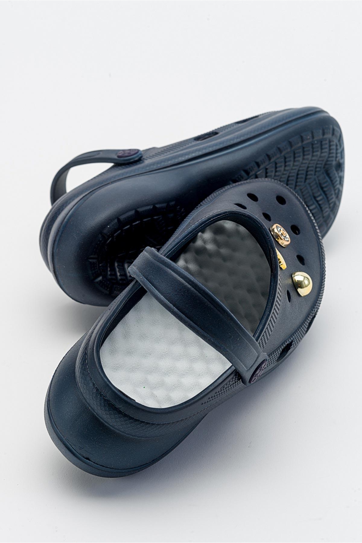 Aksesuarlı Kalın Taban Kadın Sabo Terlik LACİVERT - Görsel 5