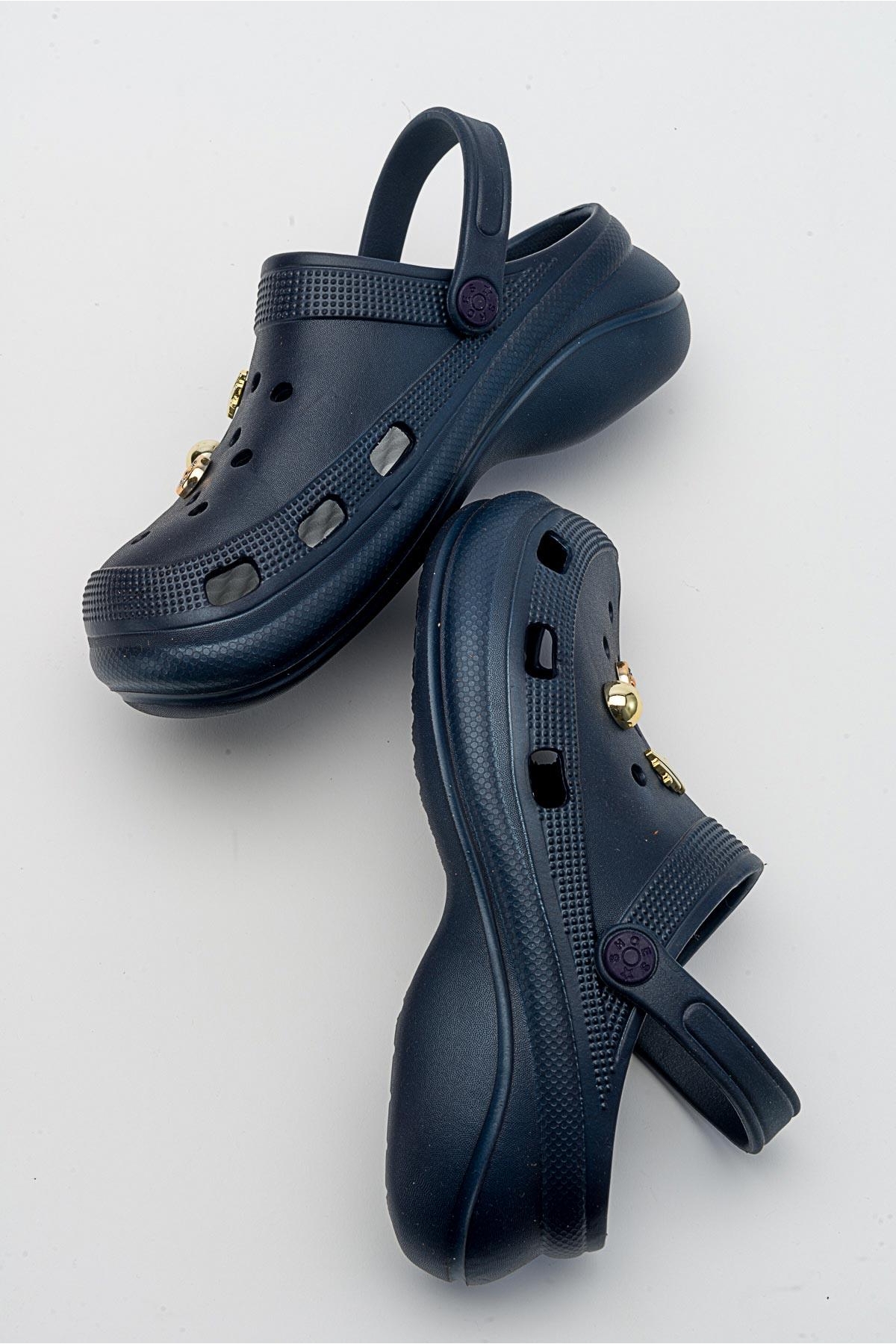Aksesuarlı Kalın Taban Kadın Sabo Terlik LACİVERT - Görsel 7