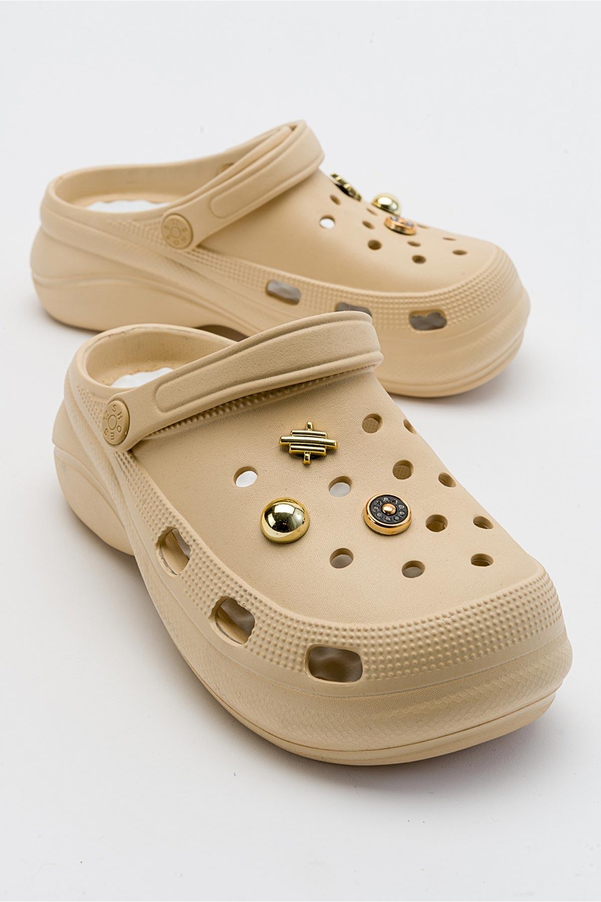 Aksesuarlı Kalın Taban Kadın Sabo Terlik BEJ - Görsel 2