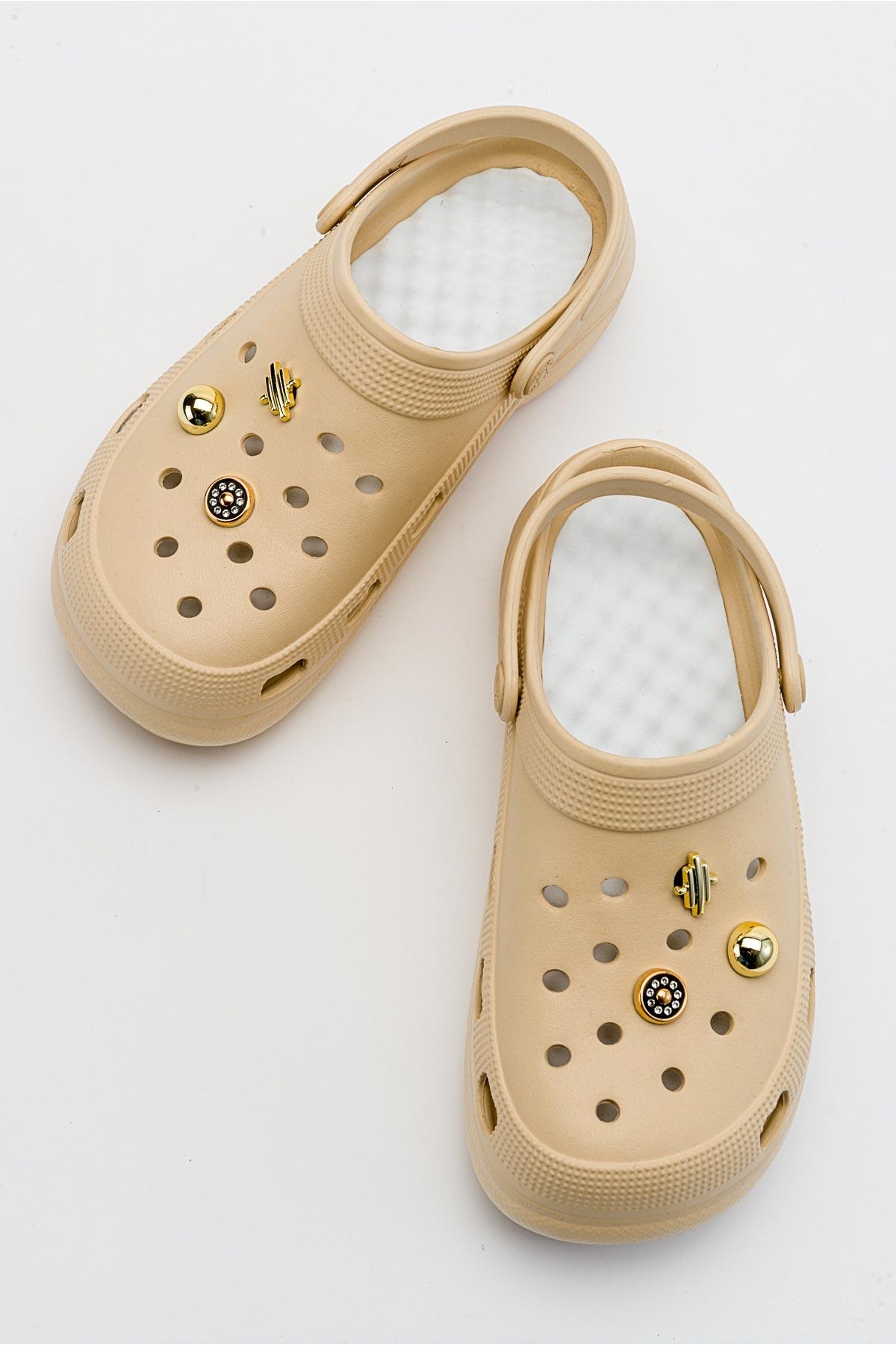 Aksesuarlı Kalın Taban Kadın Sabo Terlik BEJ - Görsel 6