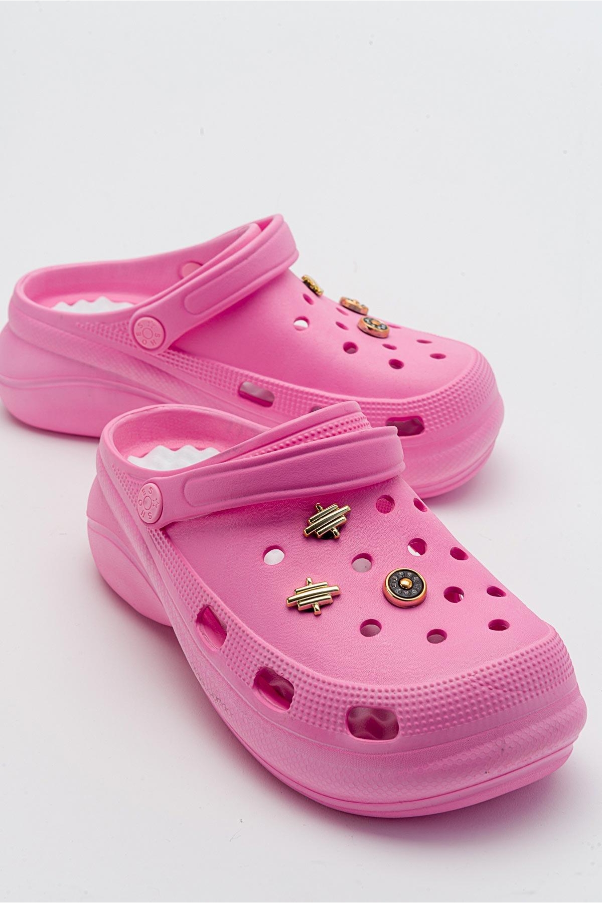 Aksesuarlı Kalın Taban Kadın Sabo Terlik PEMBE - Görsel 2