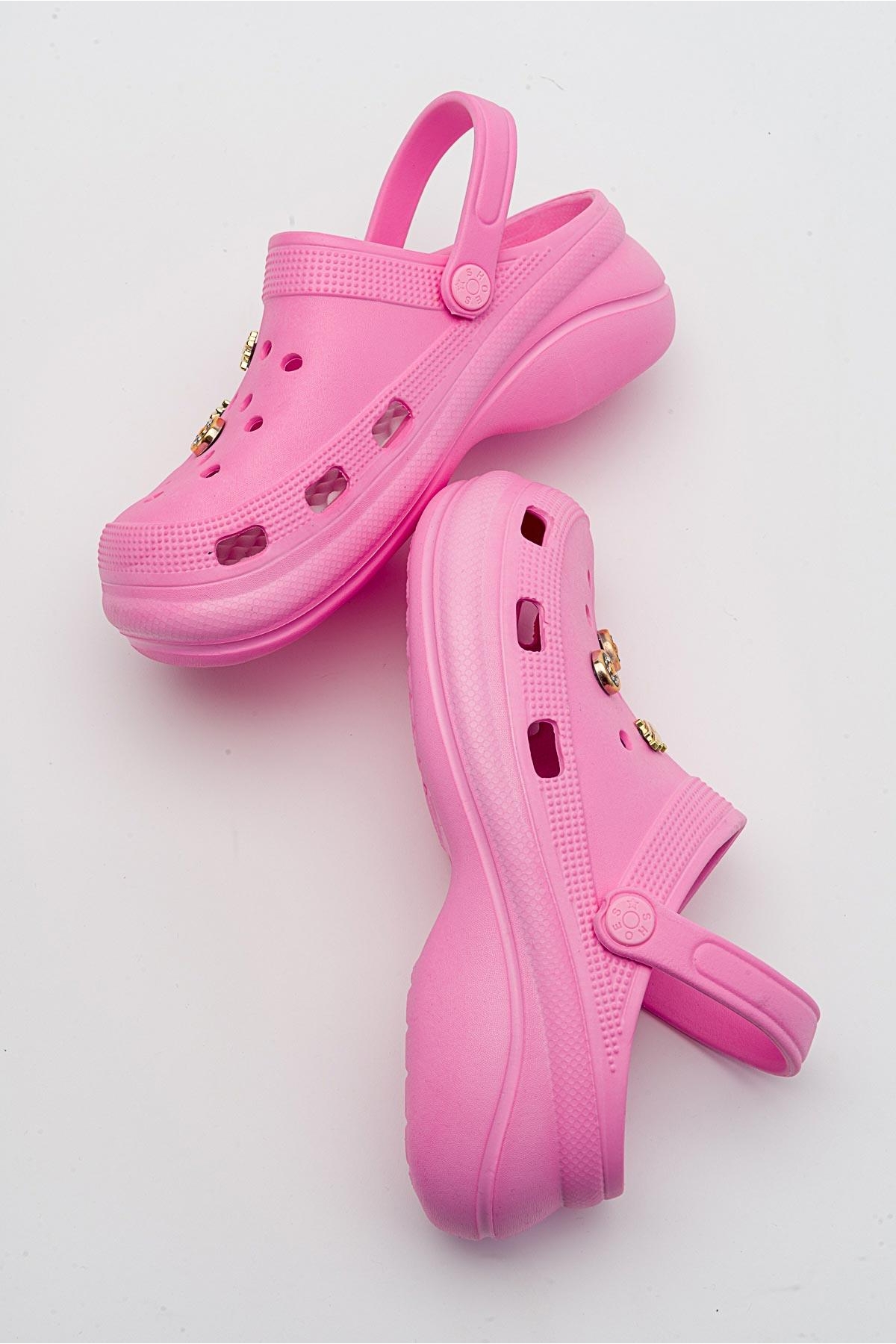 Aksesuarlı Kalın Taban Kadın Sabo Terlik PEMBE - Görsel 7